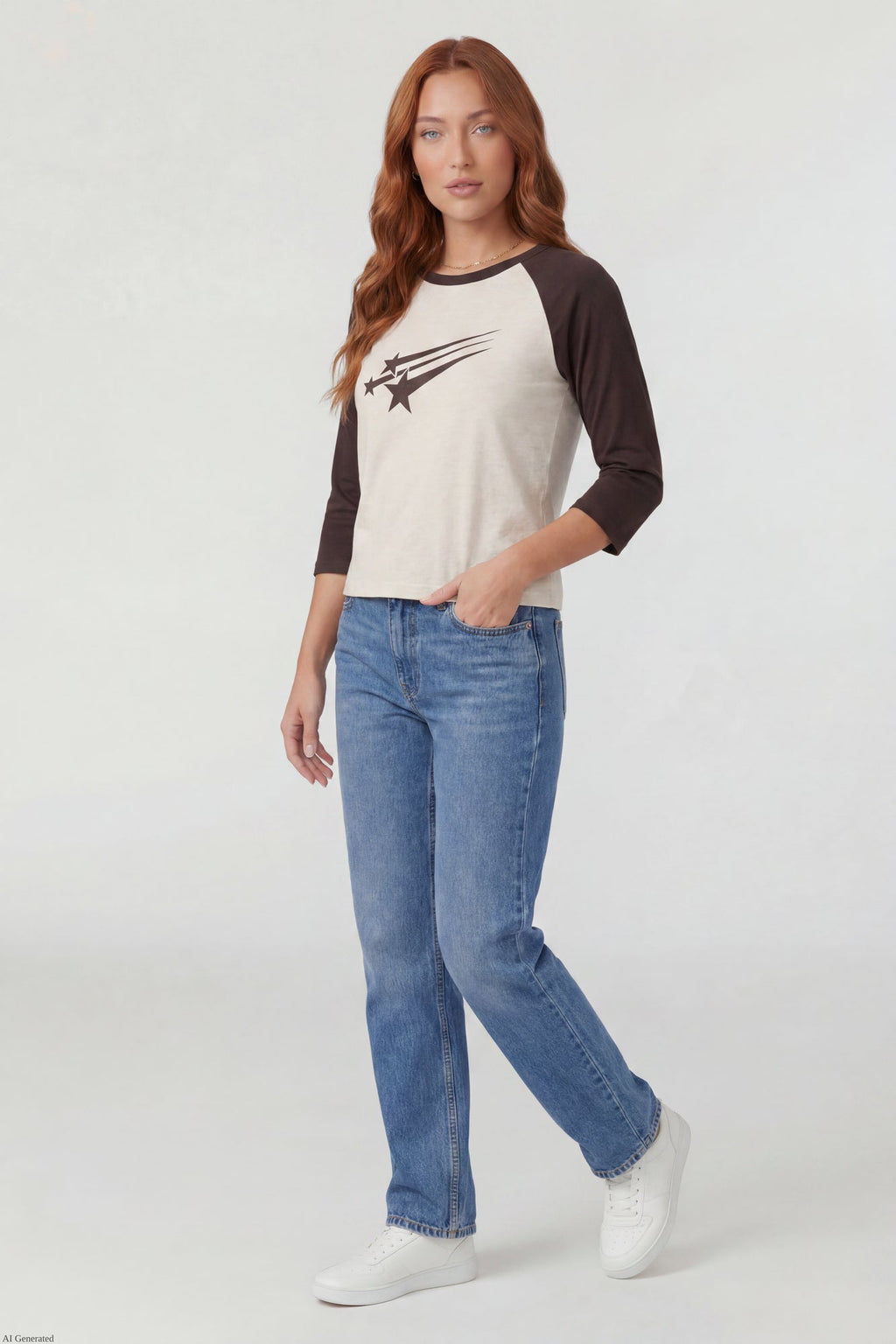 Graphic Raglan 3/4 Sleeve Top