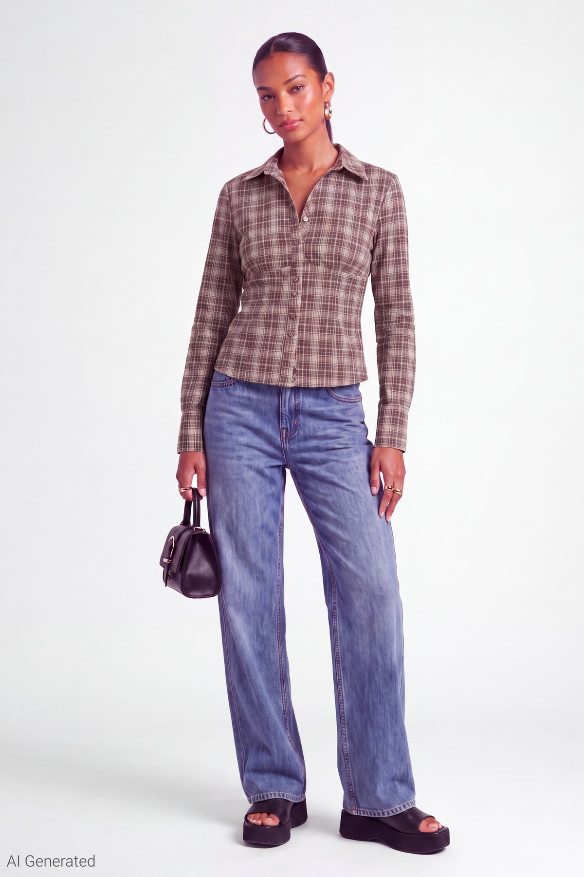 Plaid Poplin Button-Up Top
