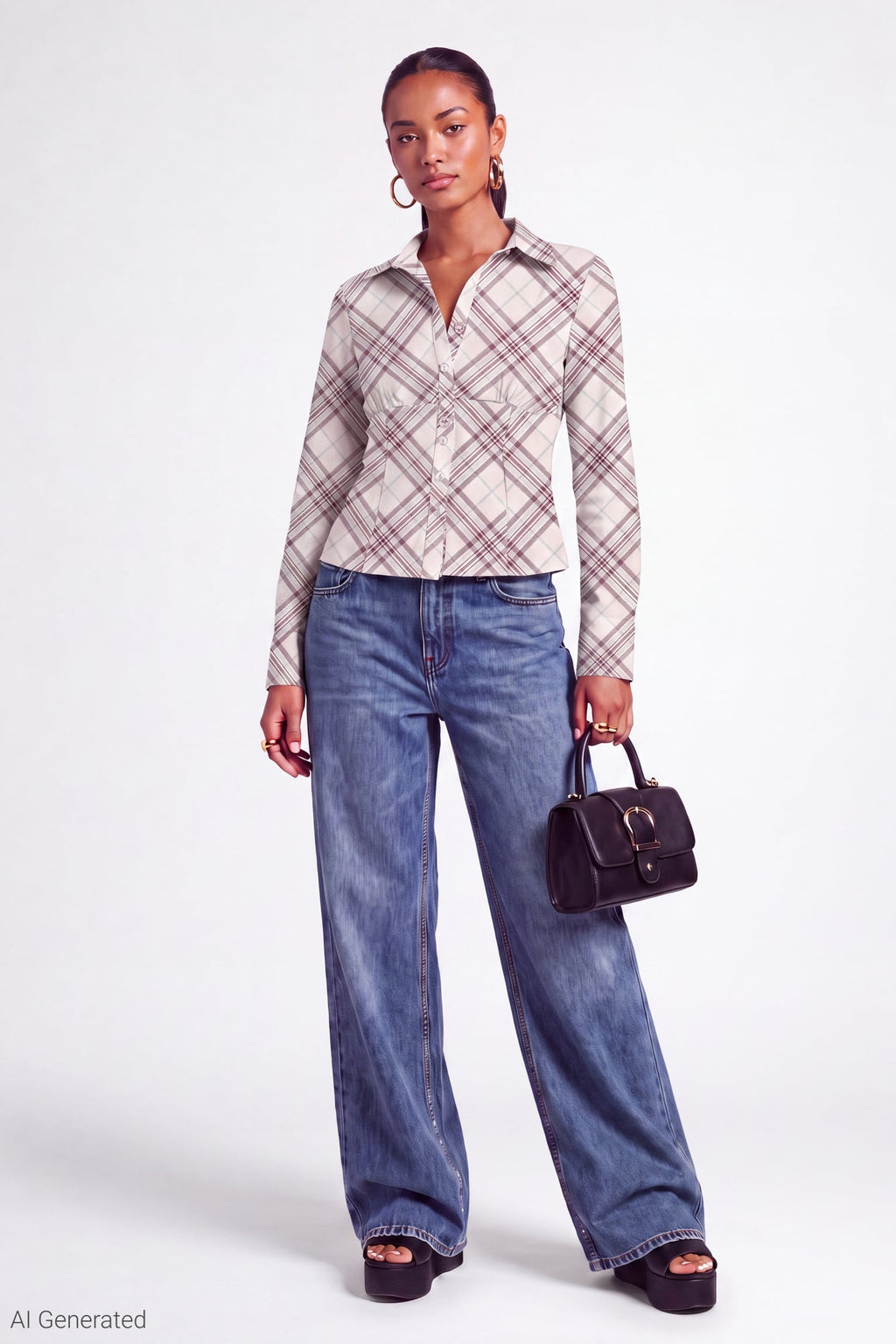 Plaid Poplin Button-Up Top