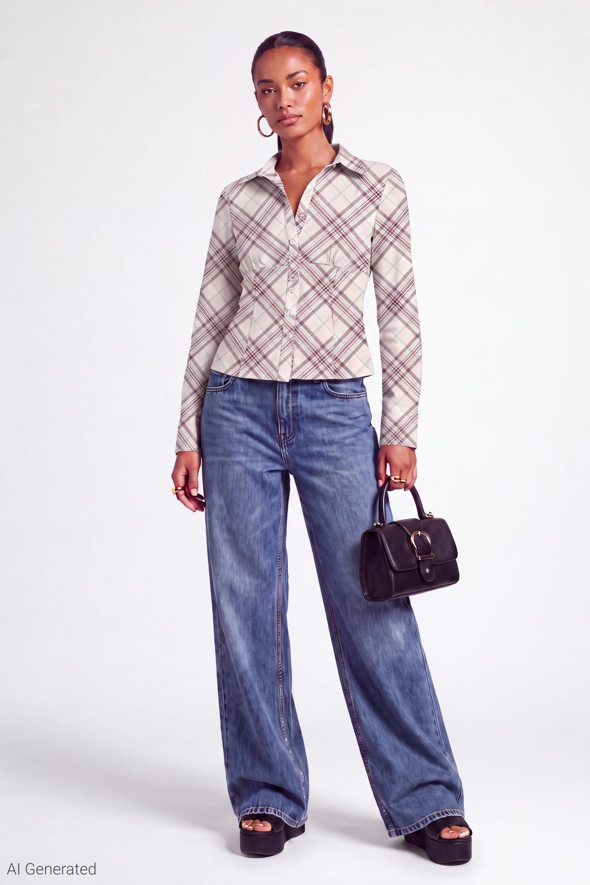 Plaid Poplin Button-Up Top