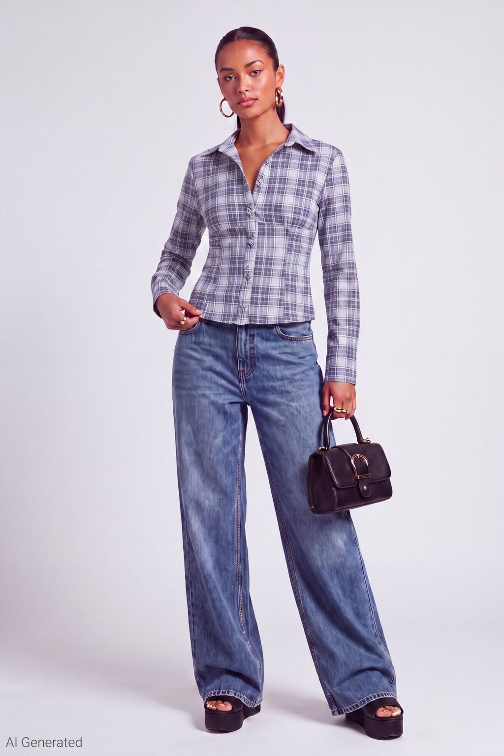Plaid Poplin Button-Up Top