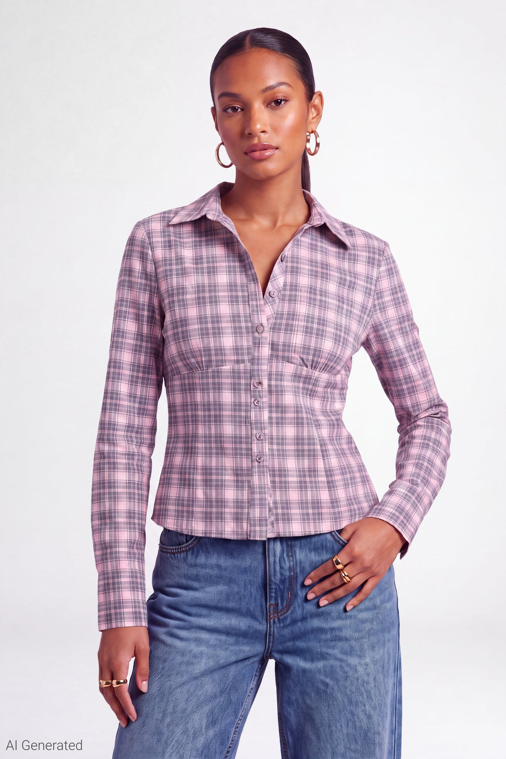 Plaid Poplin Button-Up Top