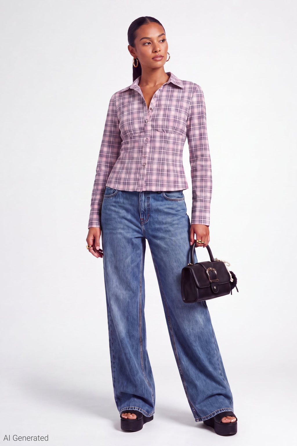 Plaid Poplin Button-Up Top