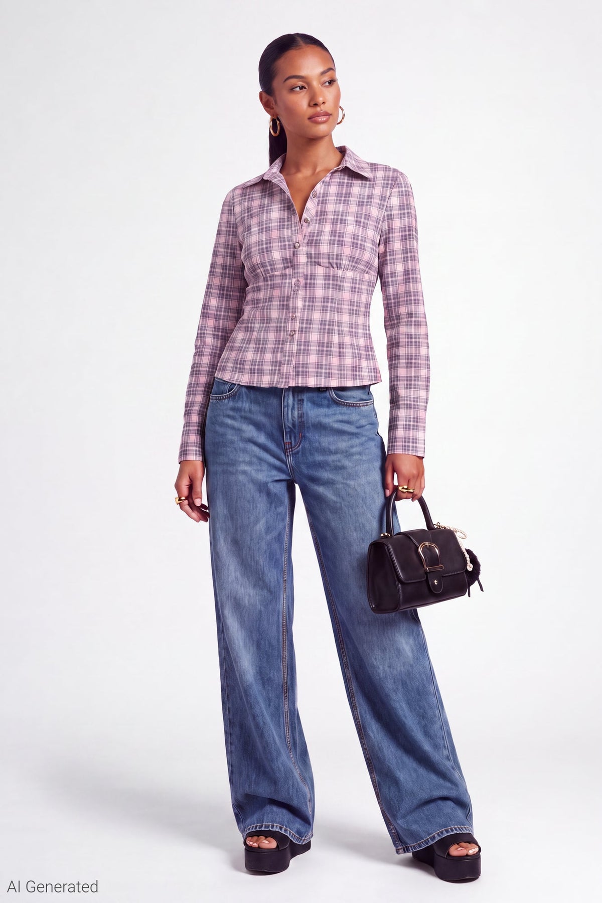 Plaid Poplin Button-Up Top