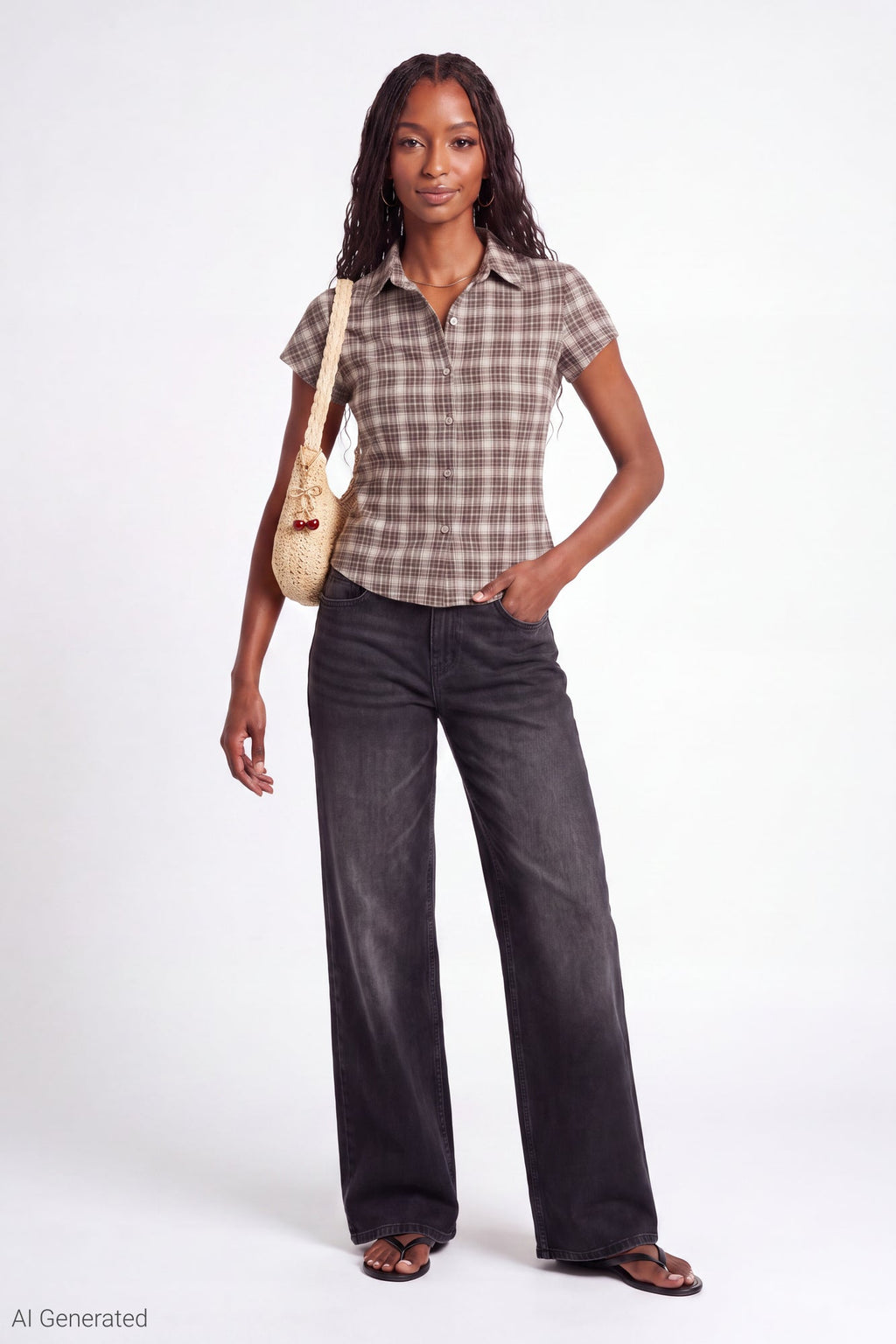 Plaid Flannel Short Sleeve Button-Up Top
