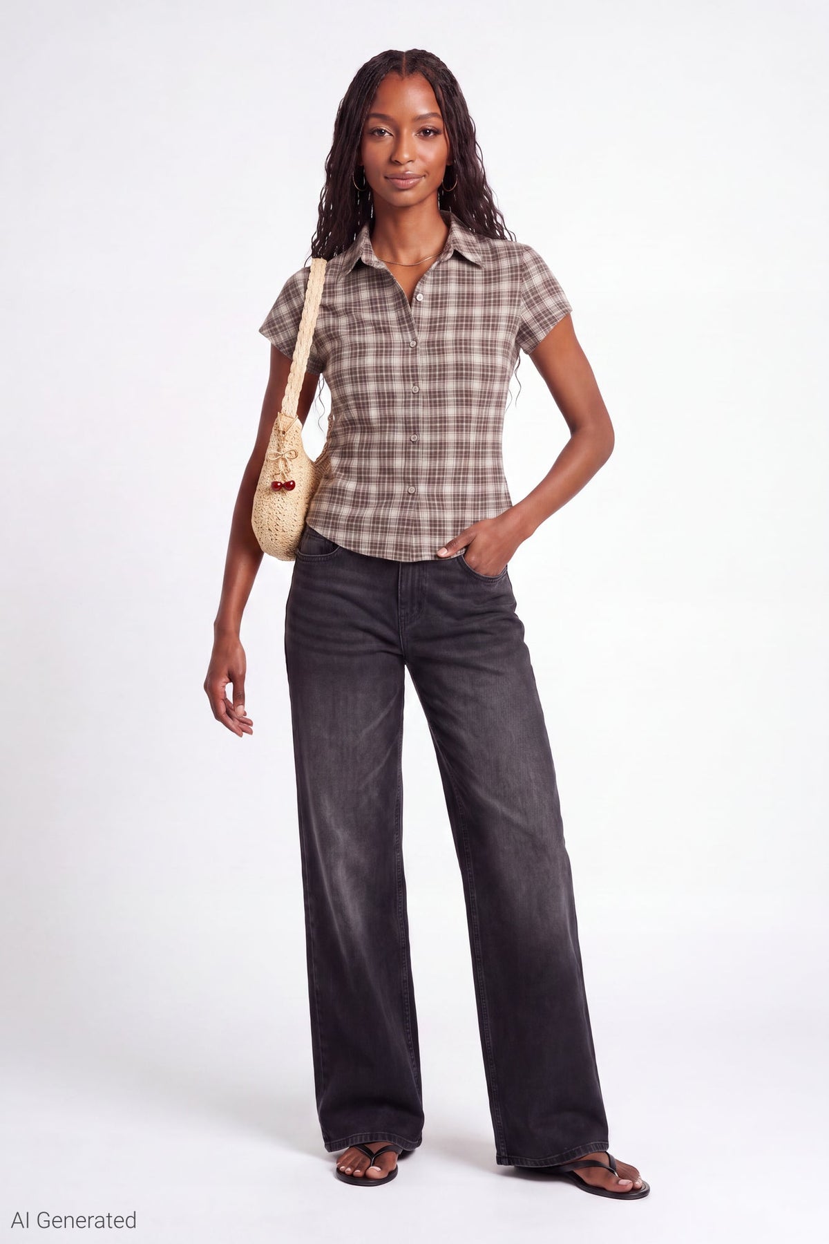 Plaid Flannel Short Sleeve Button-Up Top