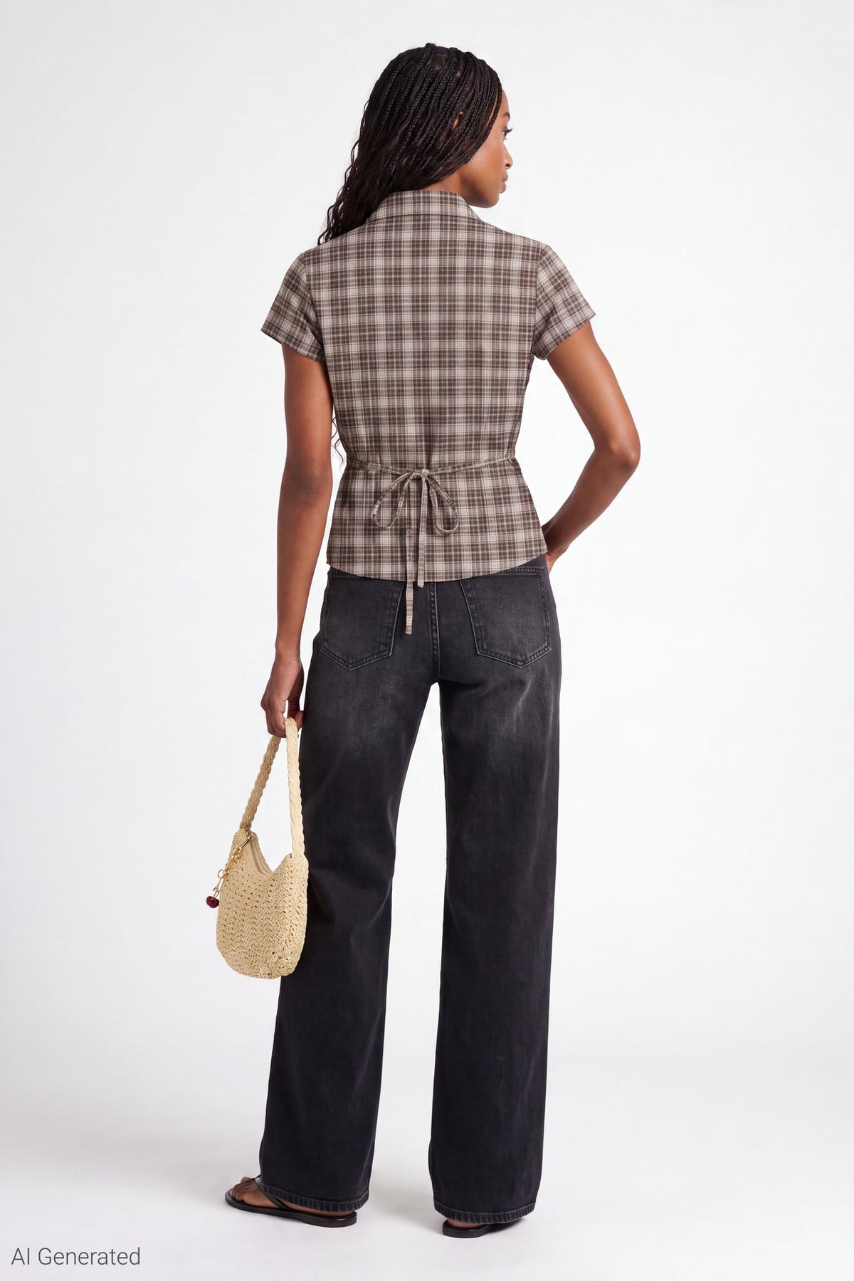 Plaid Flannel Short Sleeve Button-Up Top