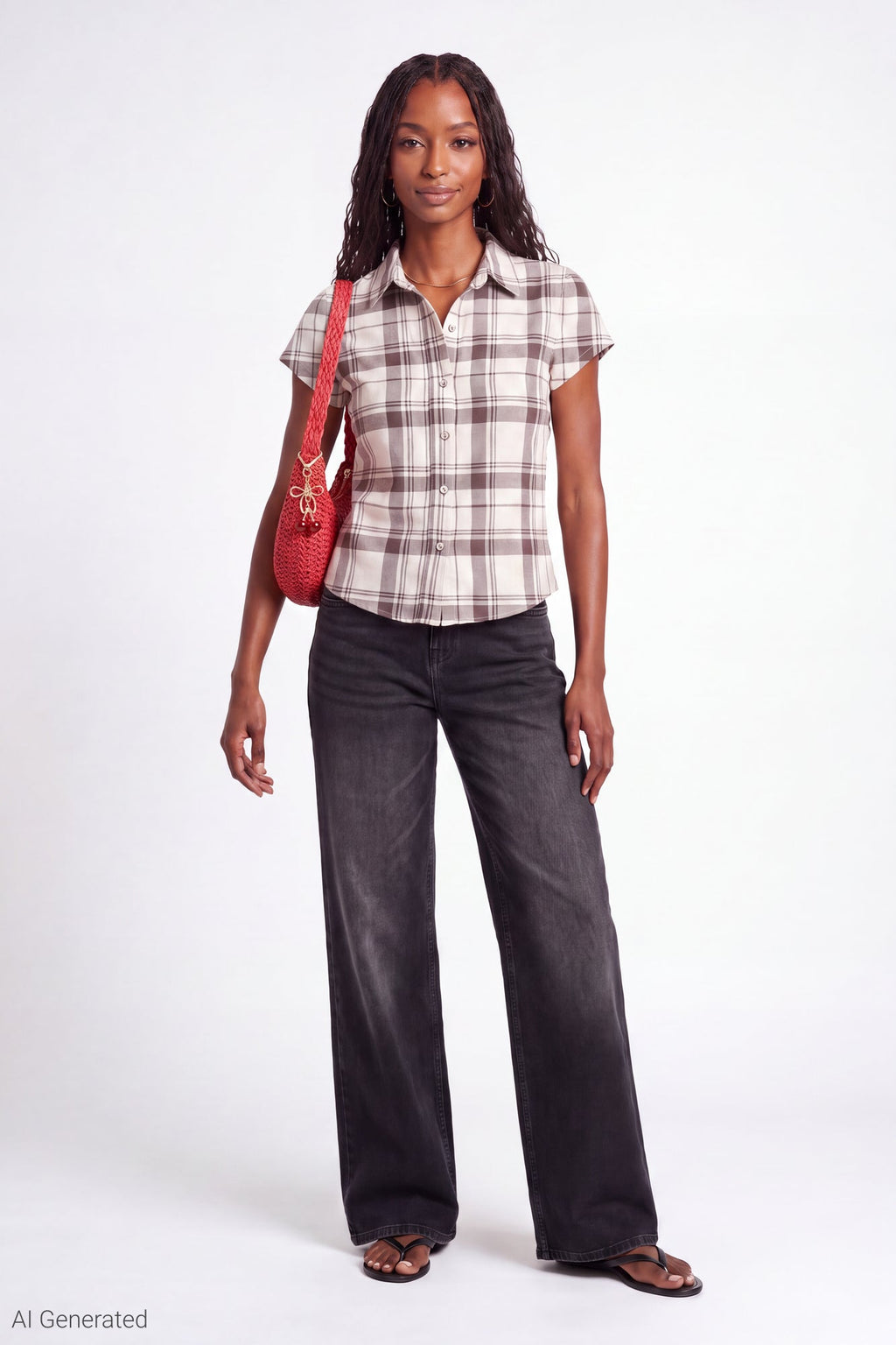 Plaid Flannel Short Sleeve Button-Up Top