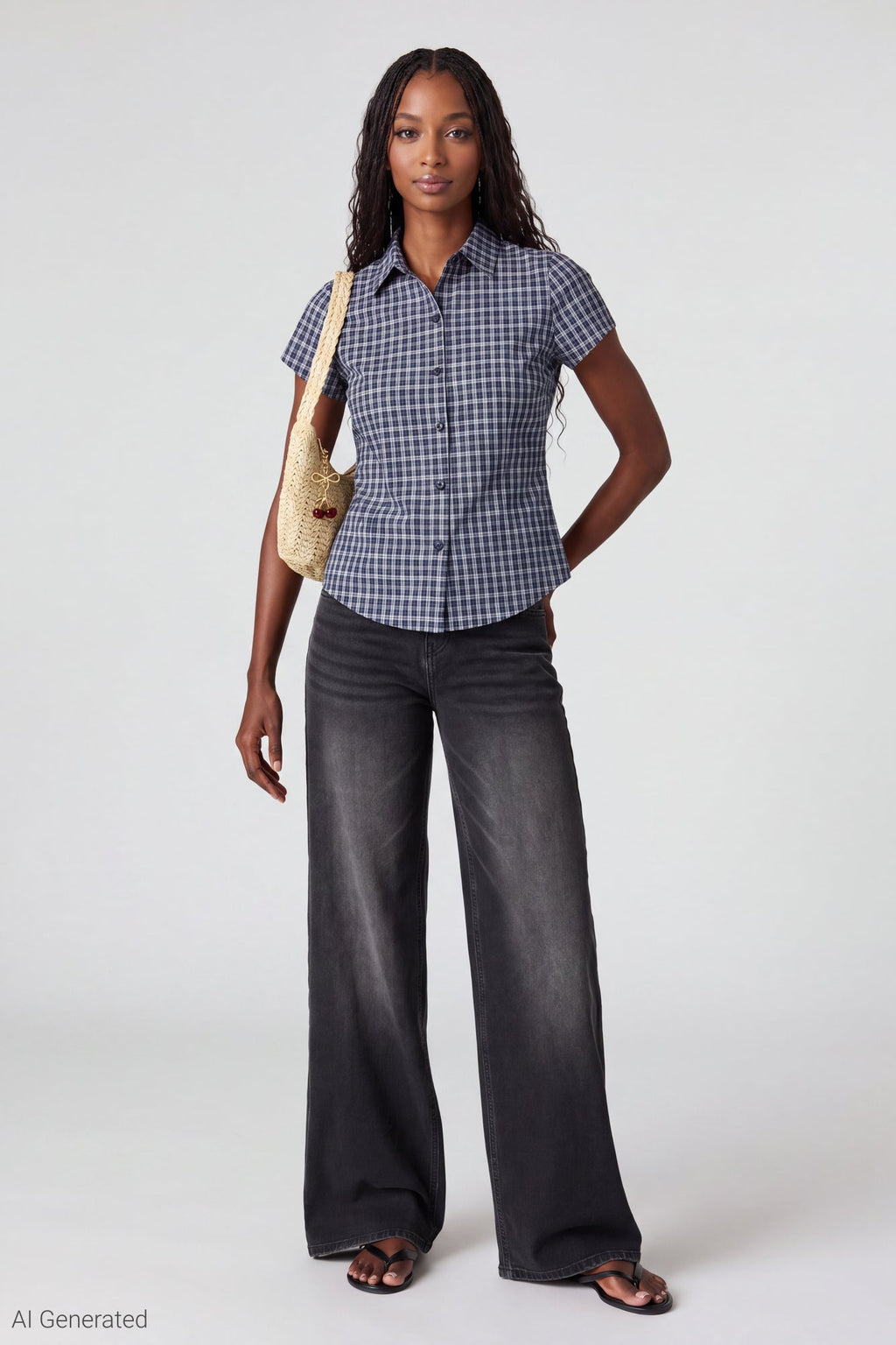 Plaid Flannel Short Sleeve Button-Up Top