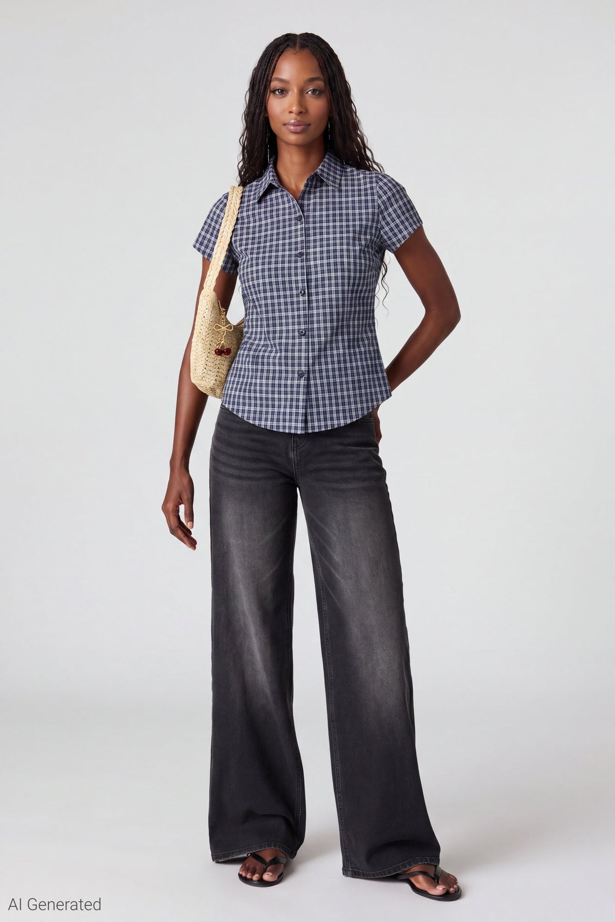 Plaid Flannel Short Sleeve Button-Up Top