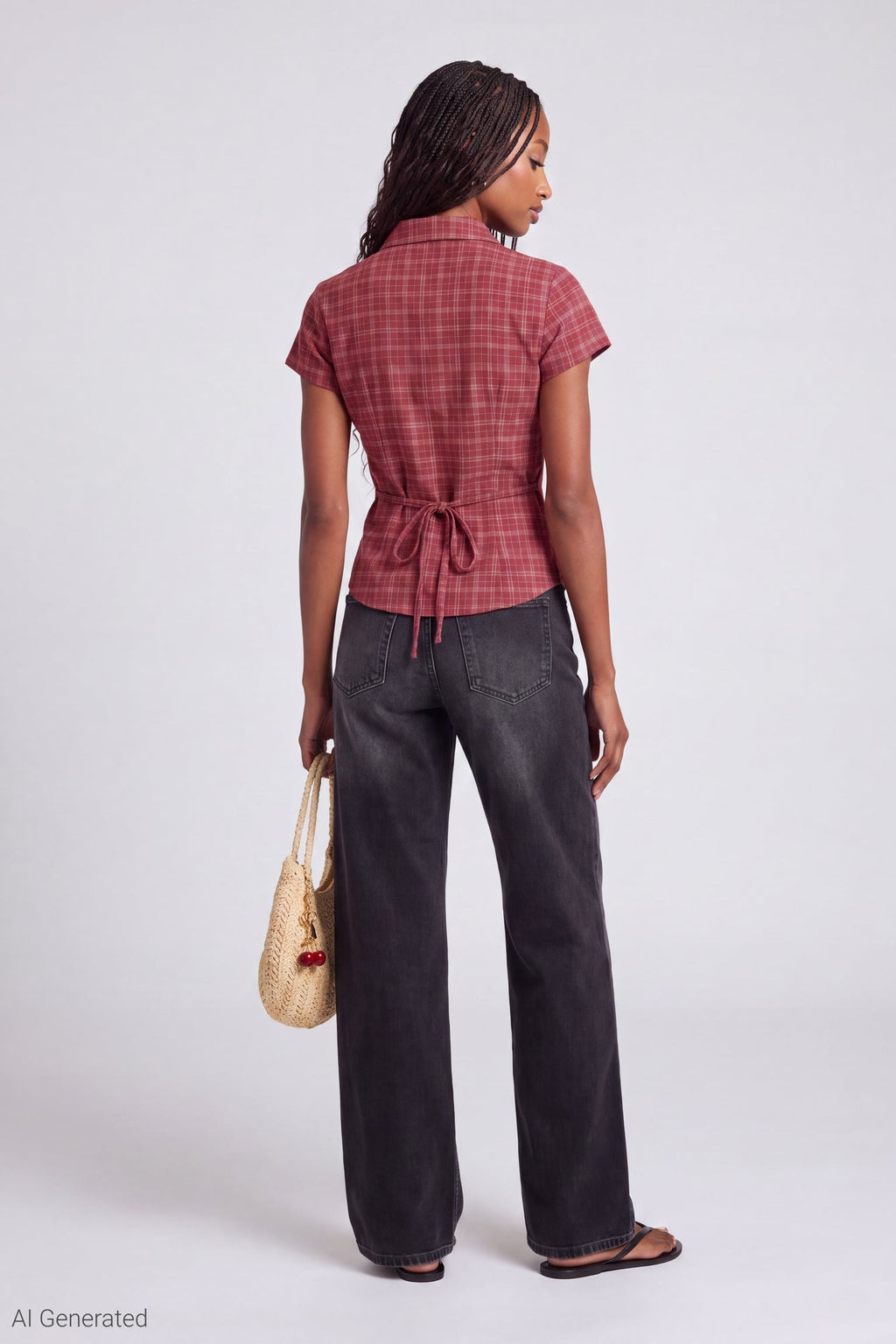 Plaid Flannel Short Sleeve Button-Up Top