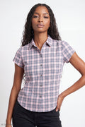 Plaid Flannel Short Sleeve Button-Up Top