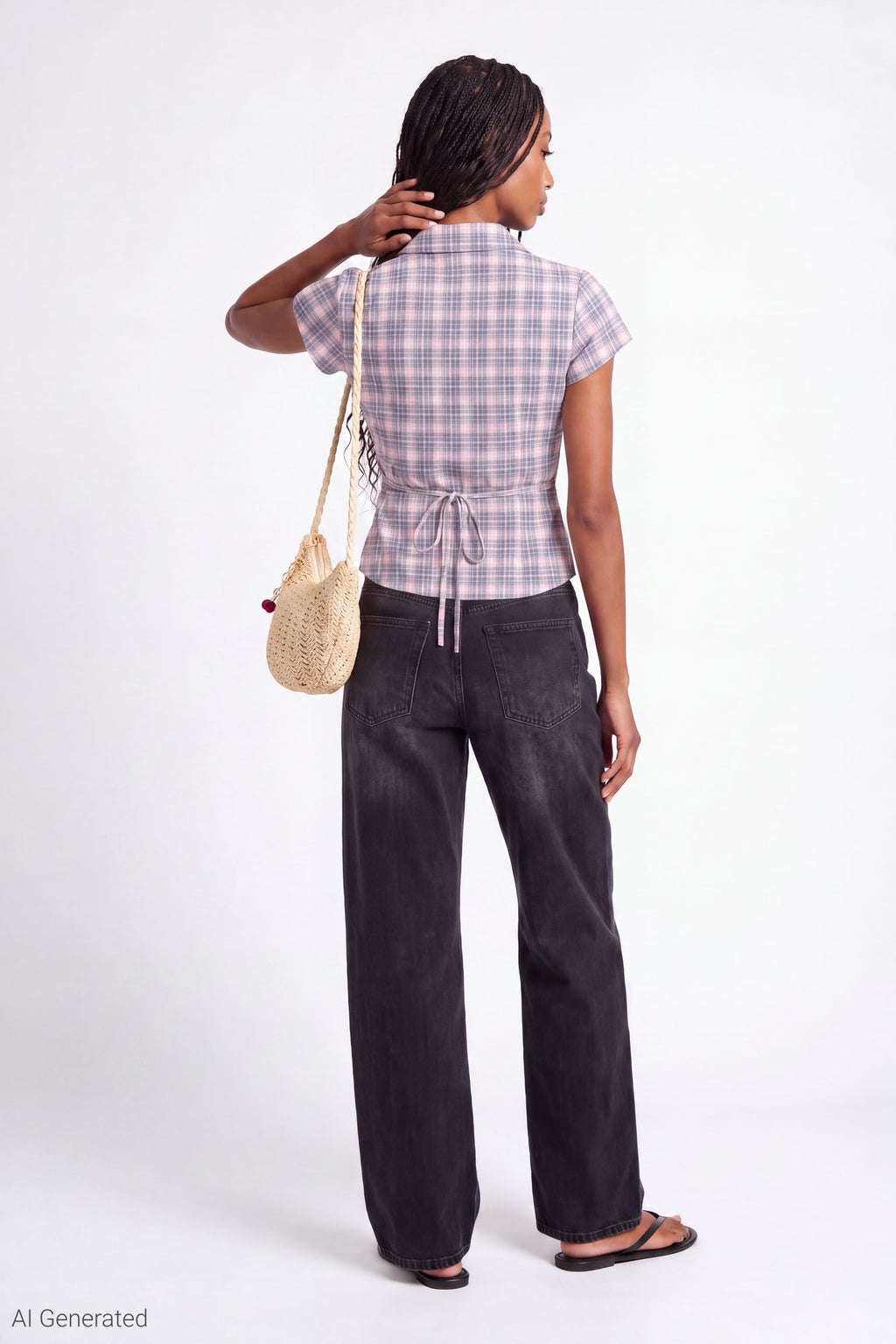 Plaid Flannel Short Sleeve Button-Up Top