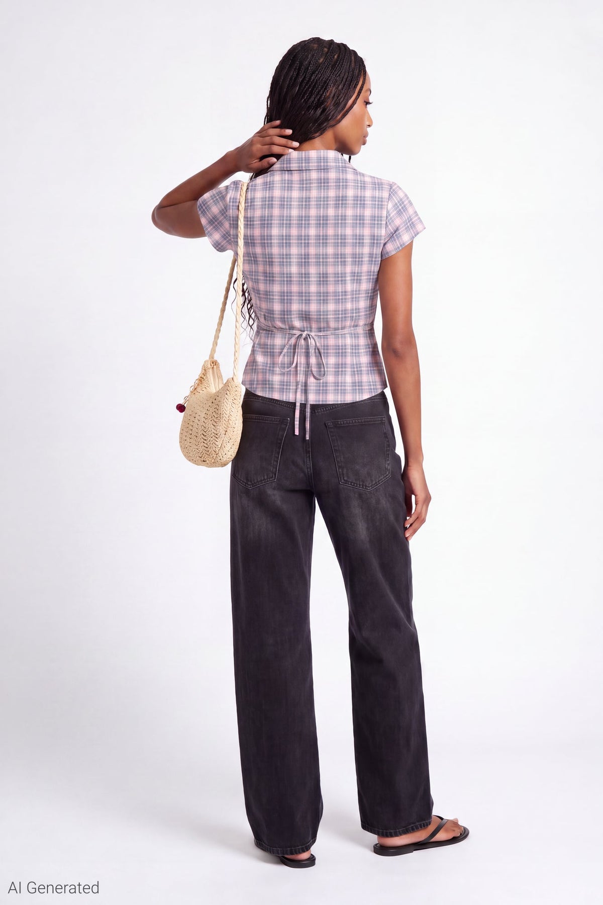 Plaid Flannel Short Sleeve Button-Up Top