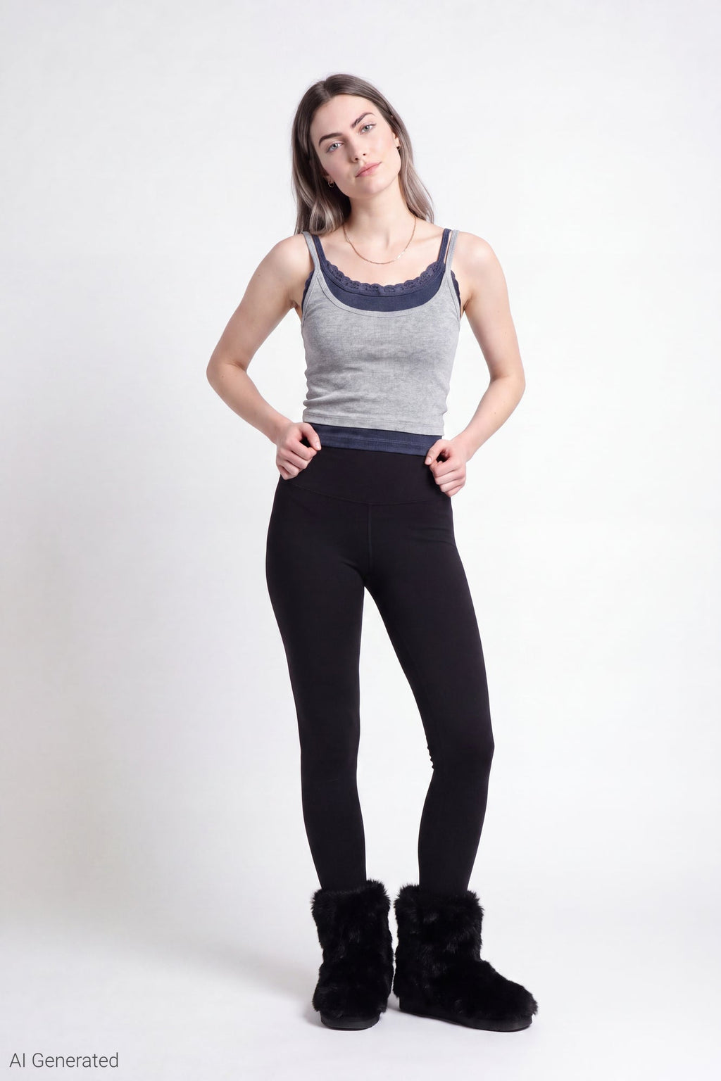 Ribbed Lace Trim Layered Twofer Tank