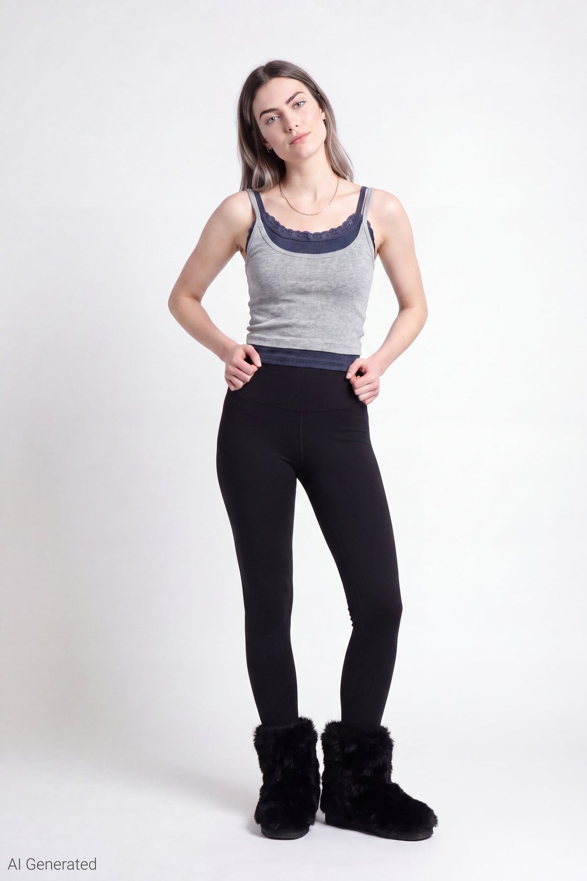 Ribbed Lace Trim Layered Twofer Tank