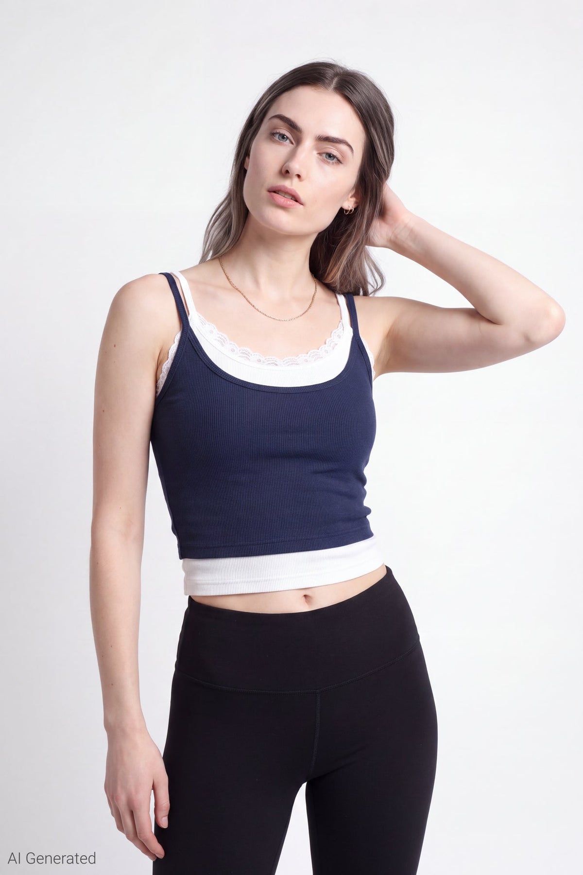 Ribbed Lace Trim Layered Twofer Tank