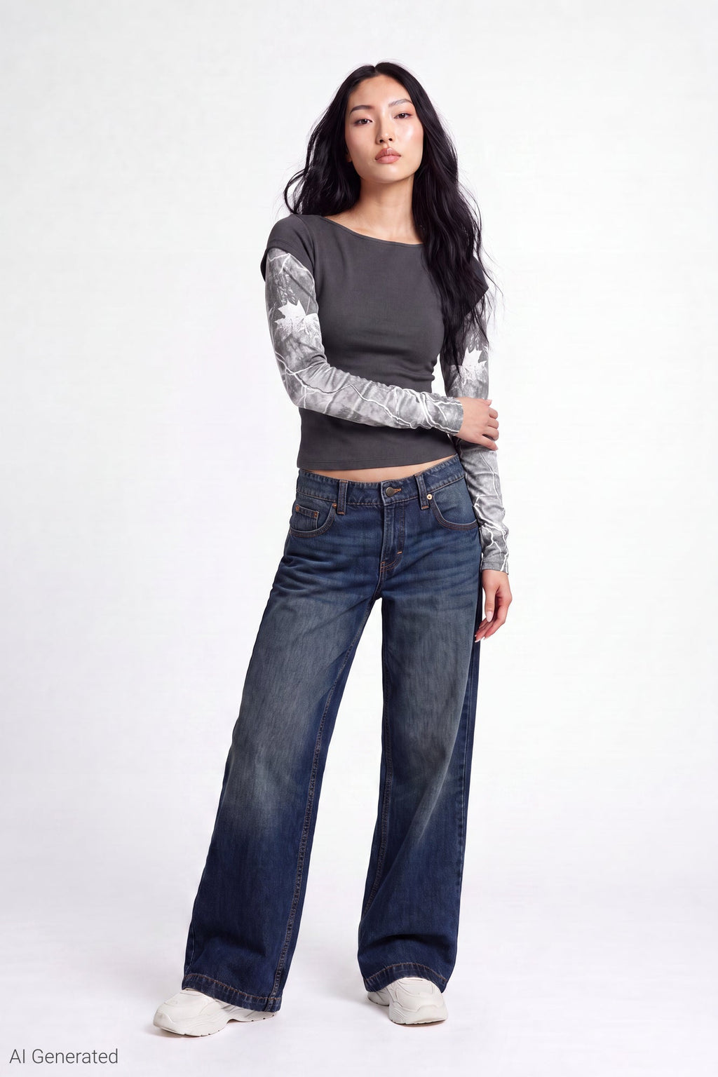 Twofer Boatneck Long Sleeve Top