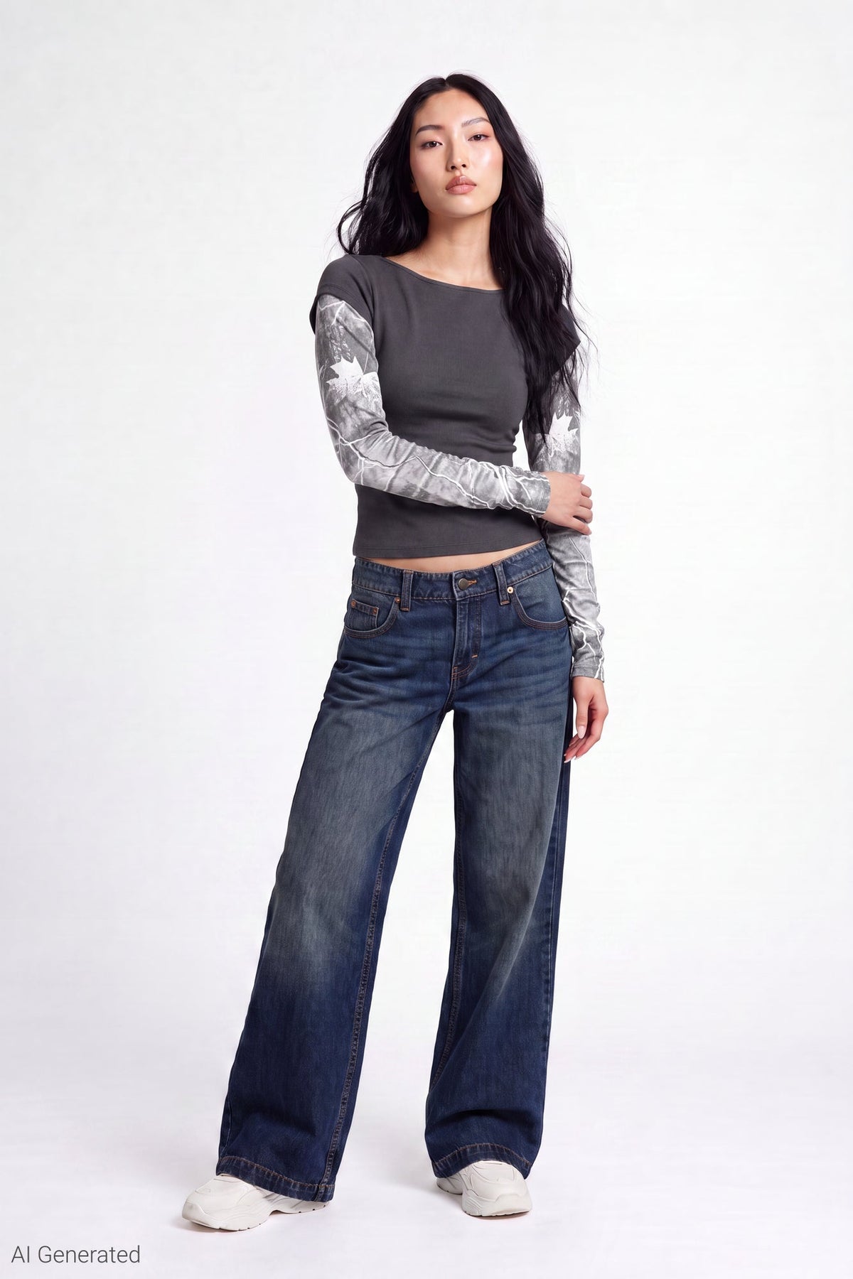 Twofer Boatneck Long Sleeve Top