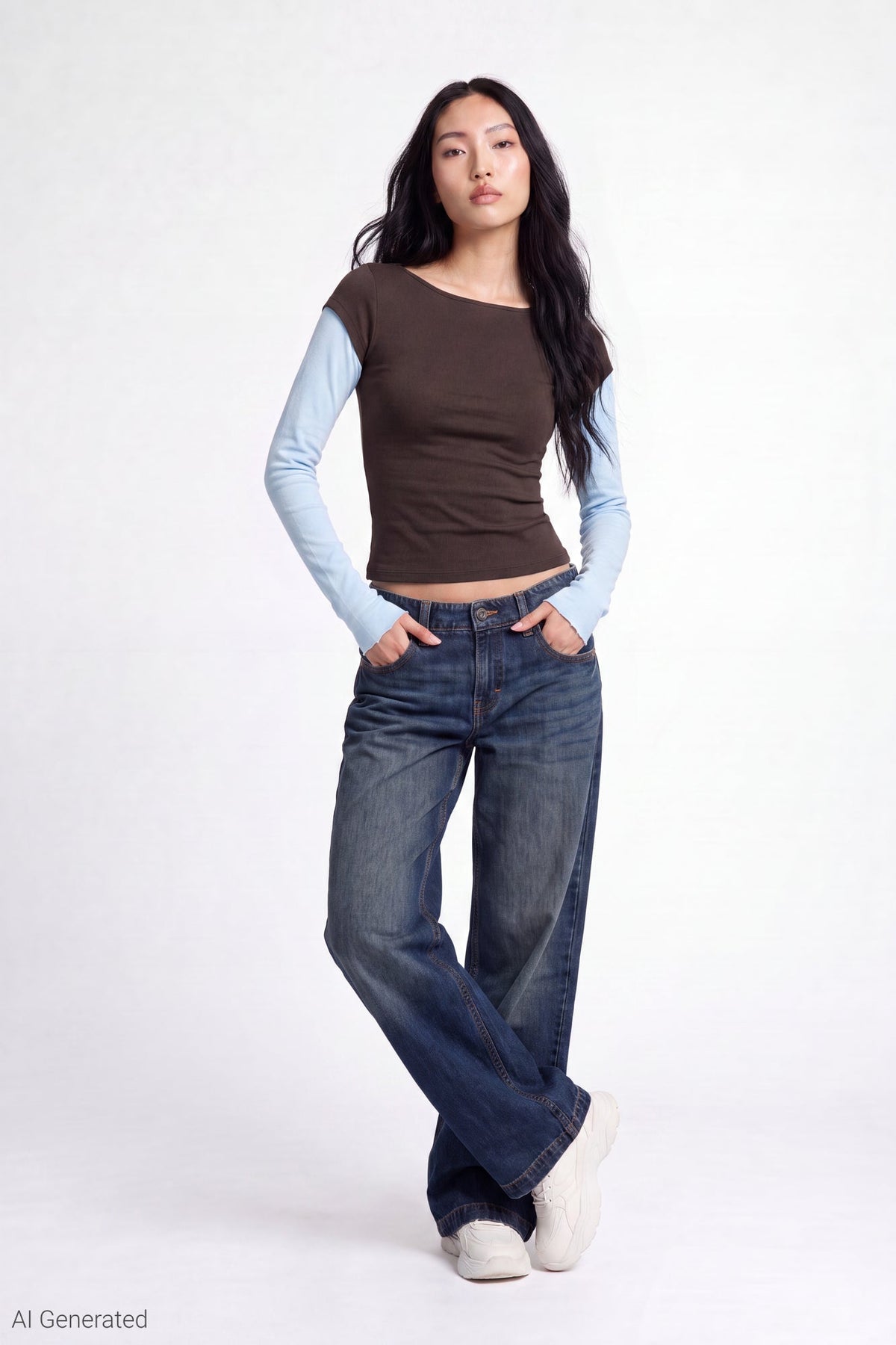 Twofer Boatneck Long Sleeve Top