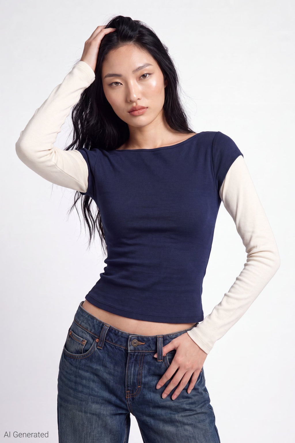 Twofer Boatneck Long Sleeve Top