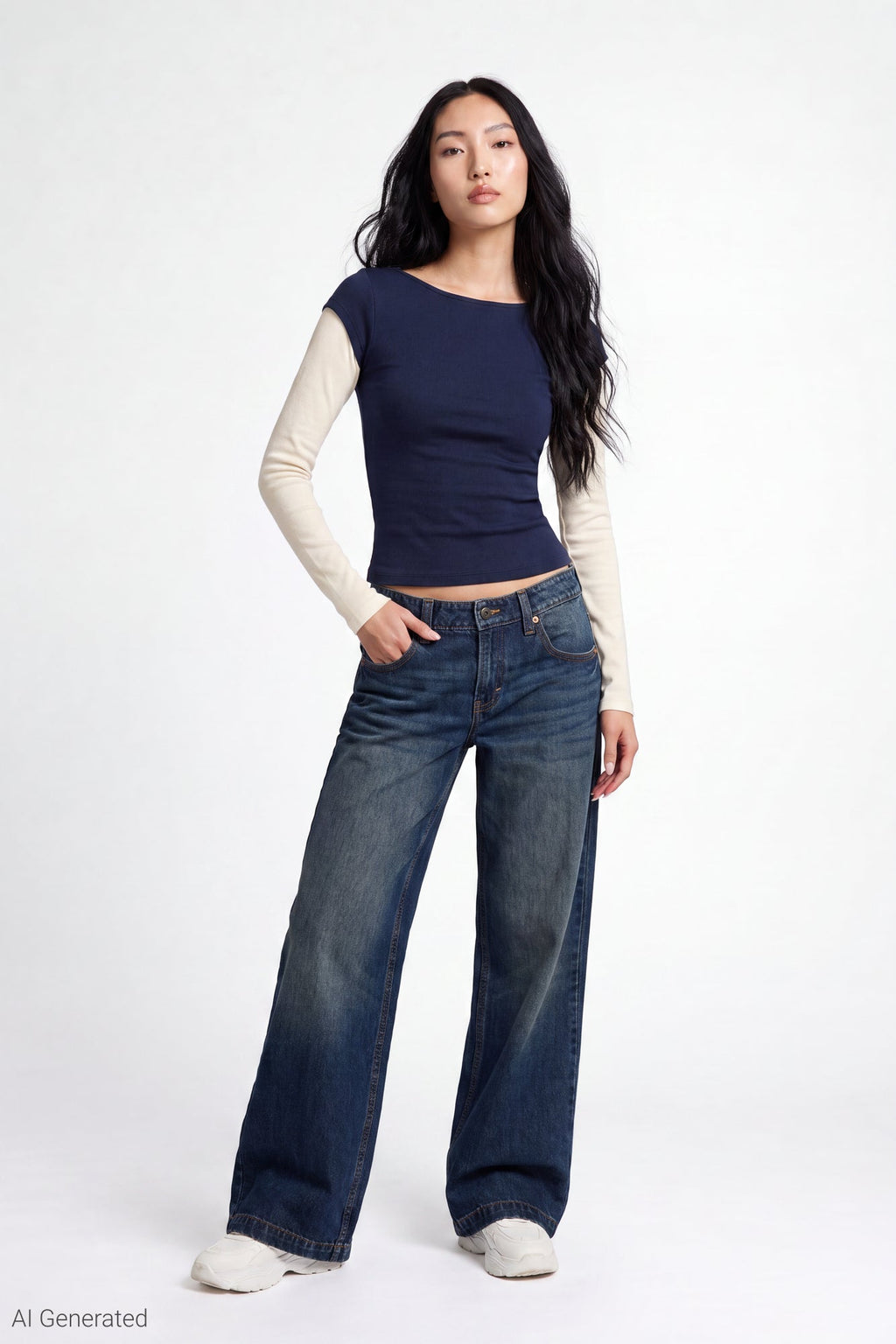 Twofer Boatneck Long Sleeve Top
