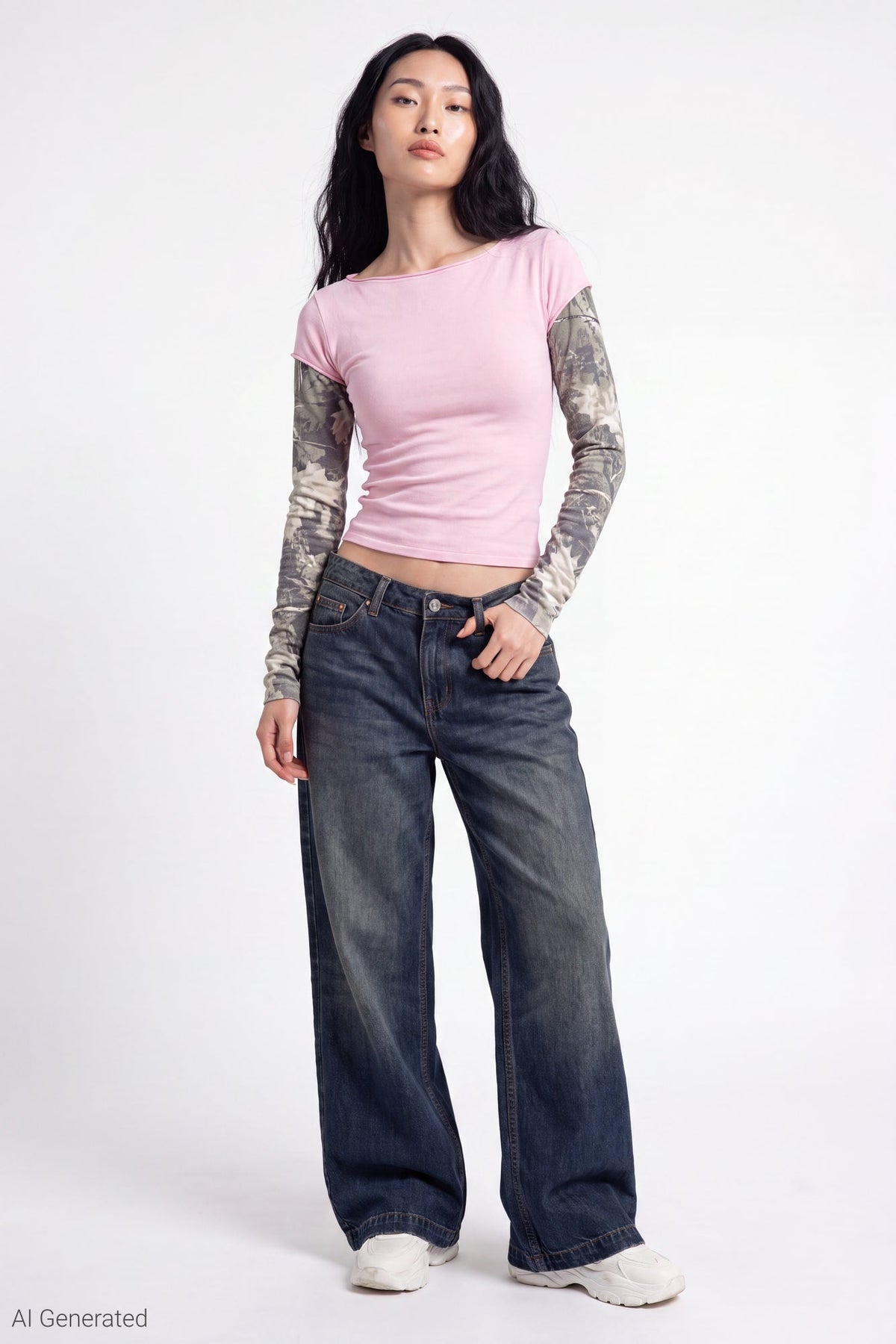 Twofer Boatneck Long Sleeve Top