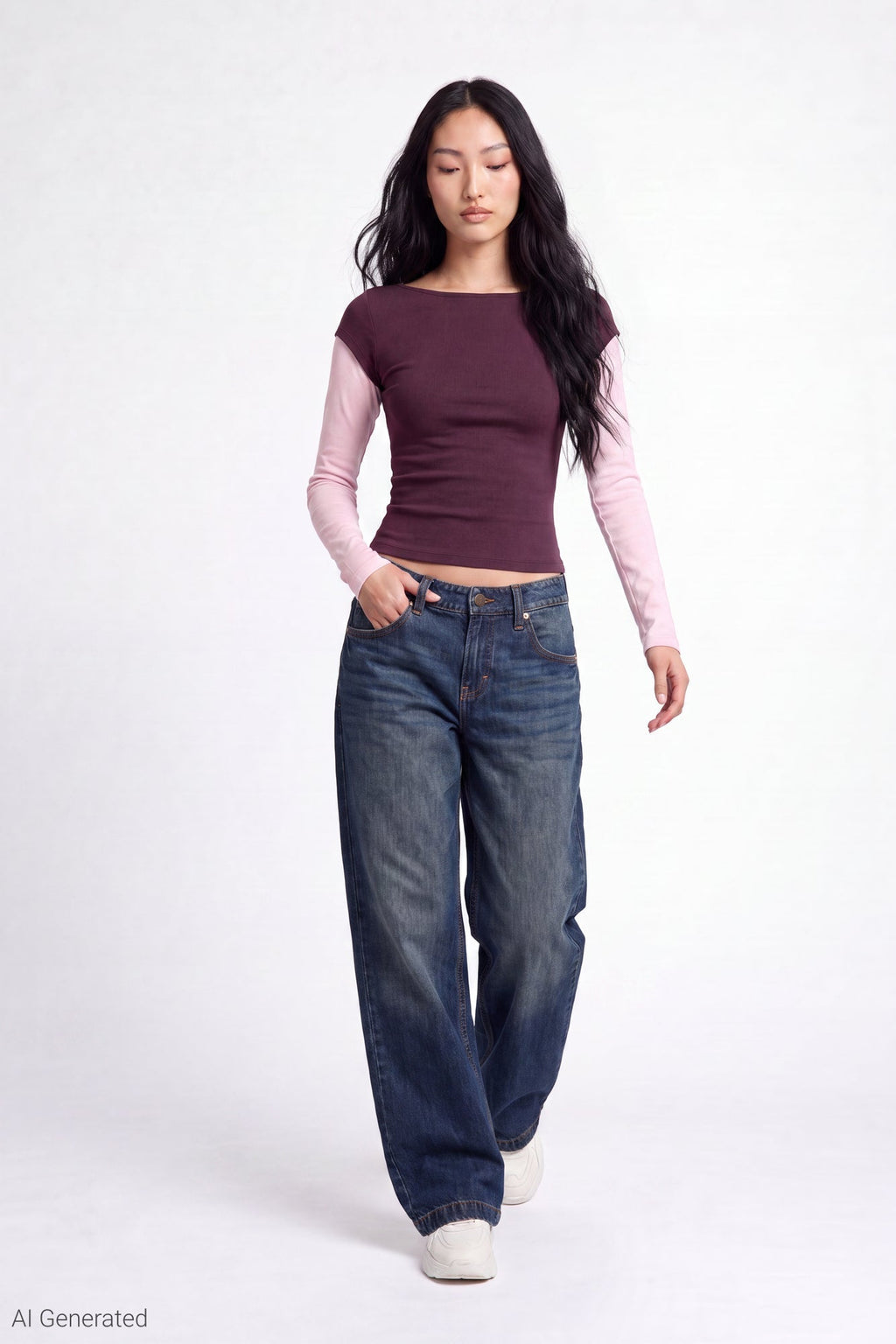 Twofer Boatneck Long Sleeve Top