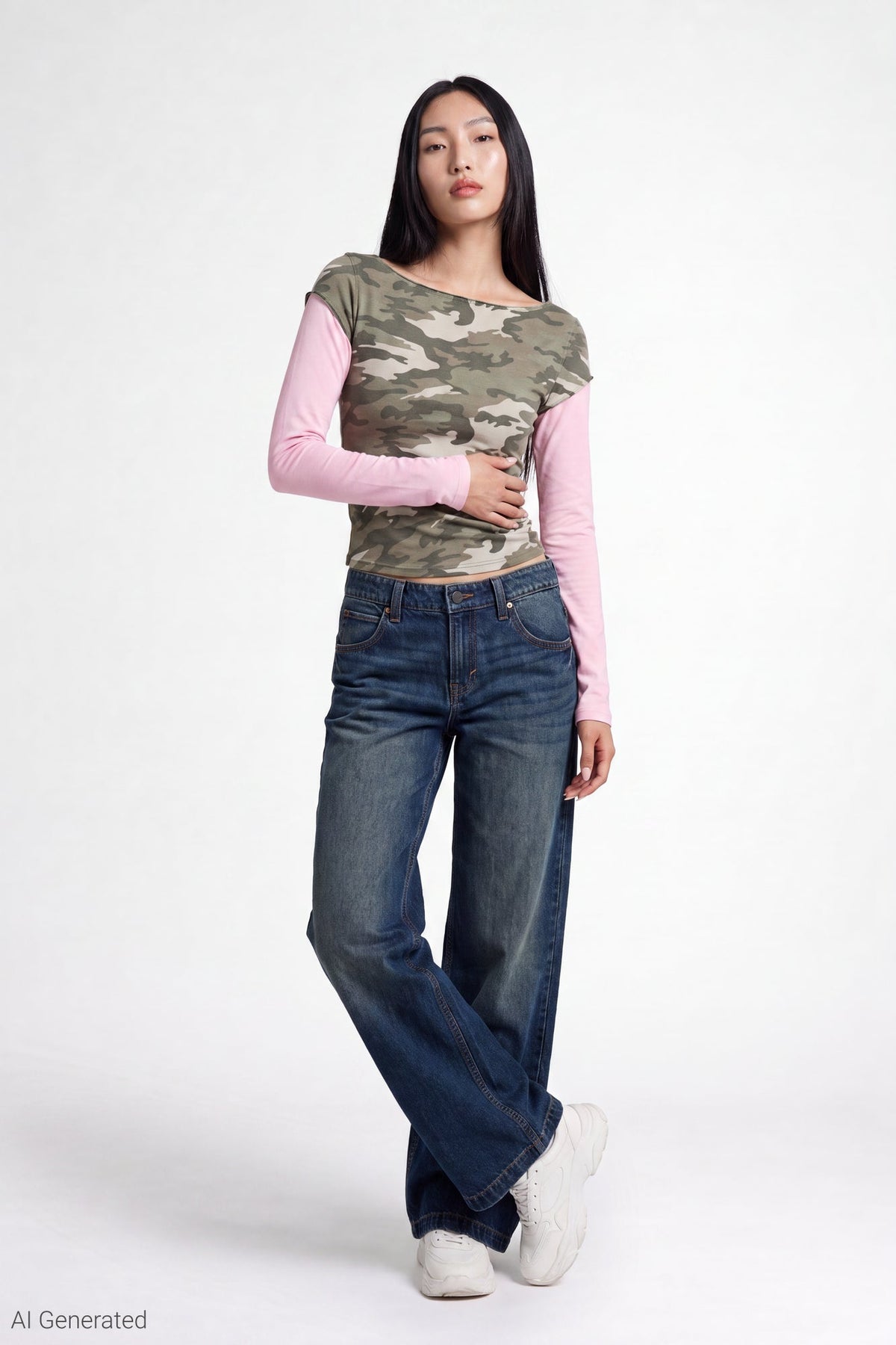 Twofer Boatneck Long Sleeve Top