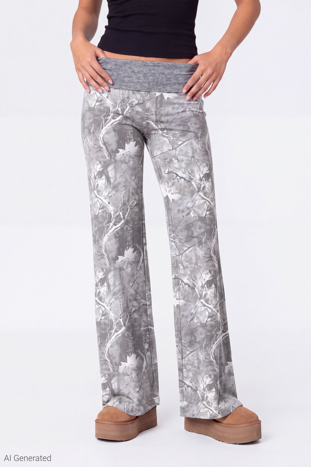 Printed Foldover Waist Pant