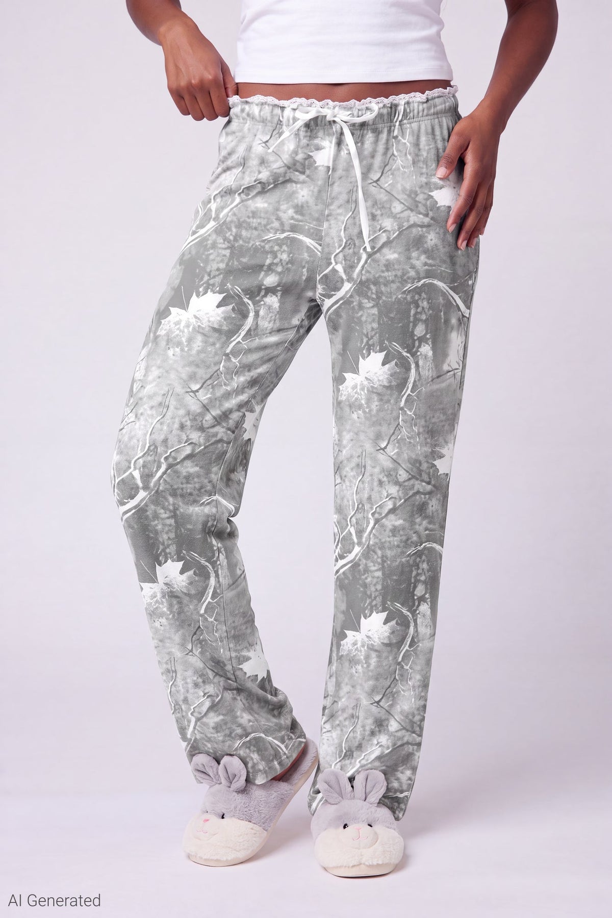 Lace Trim Printed Pajama Pant