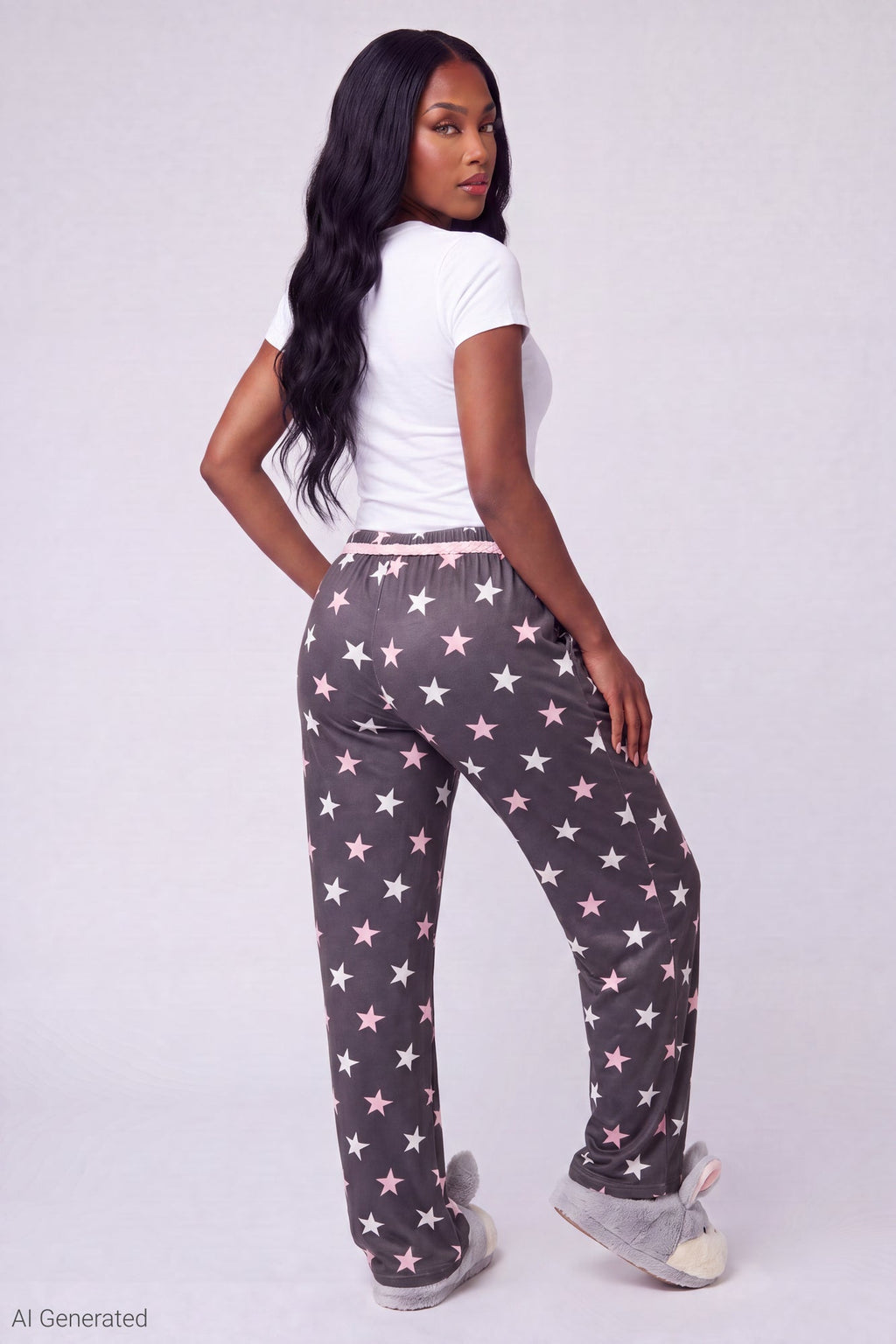 Lace Trim Printed Pajama Pant
