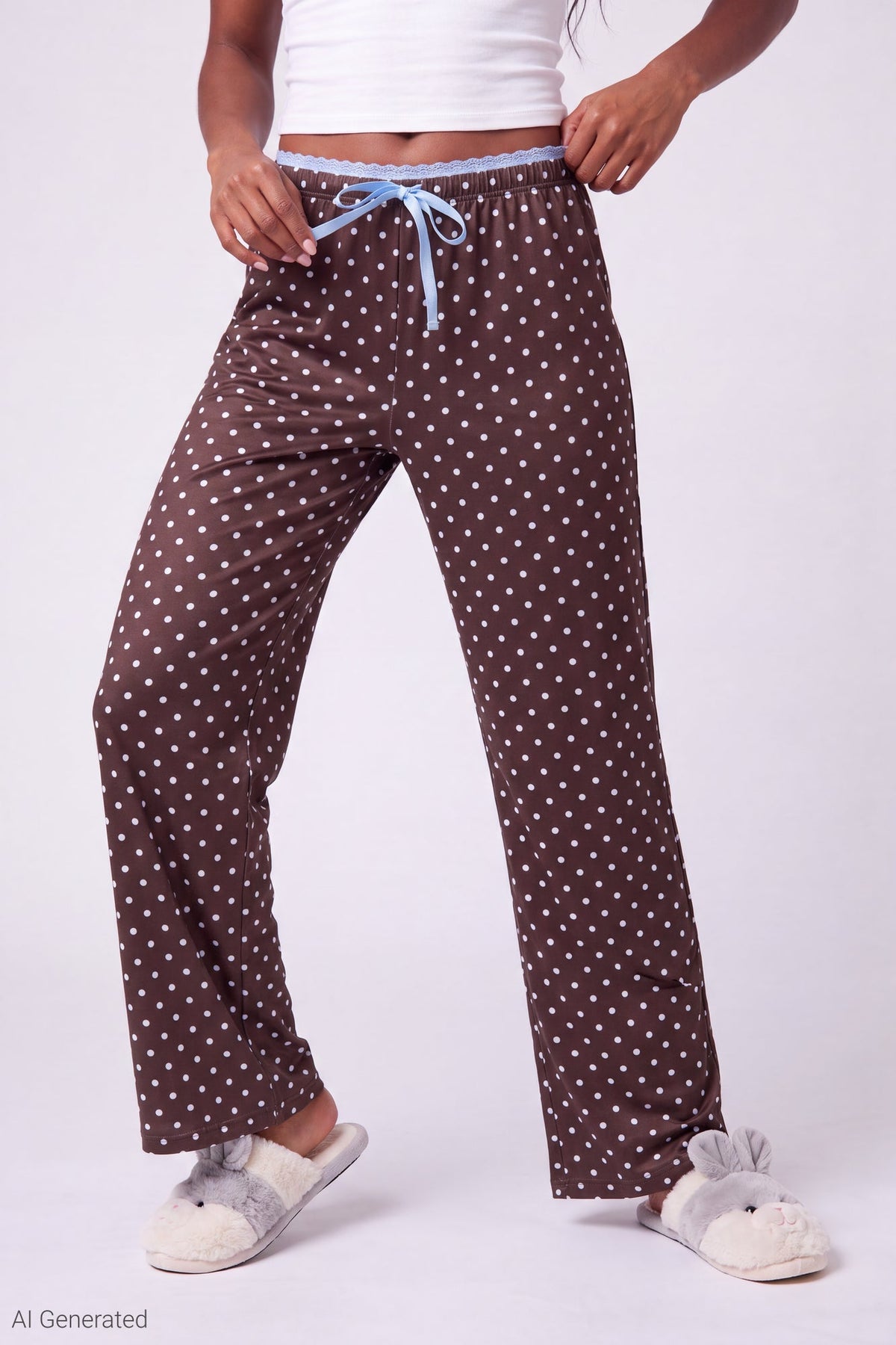 Lace Trim Printed Pajama Pant