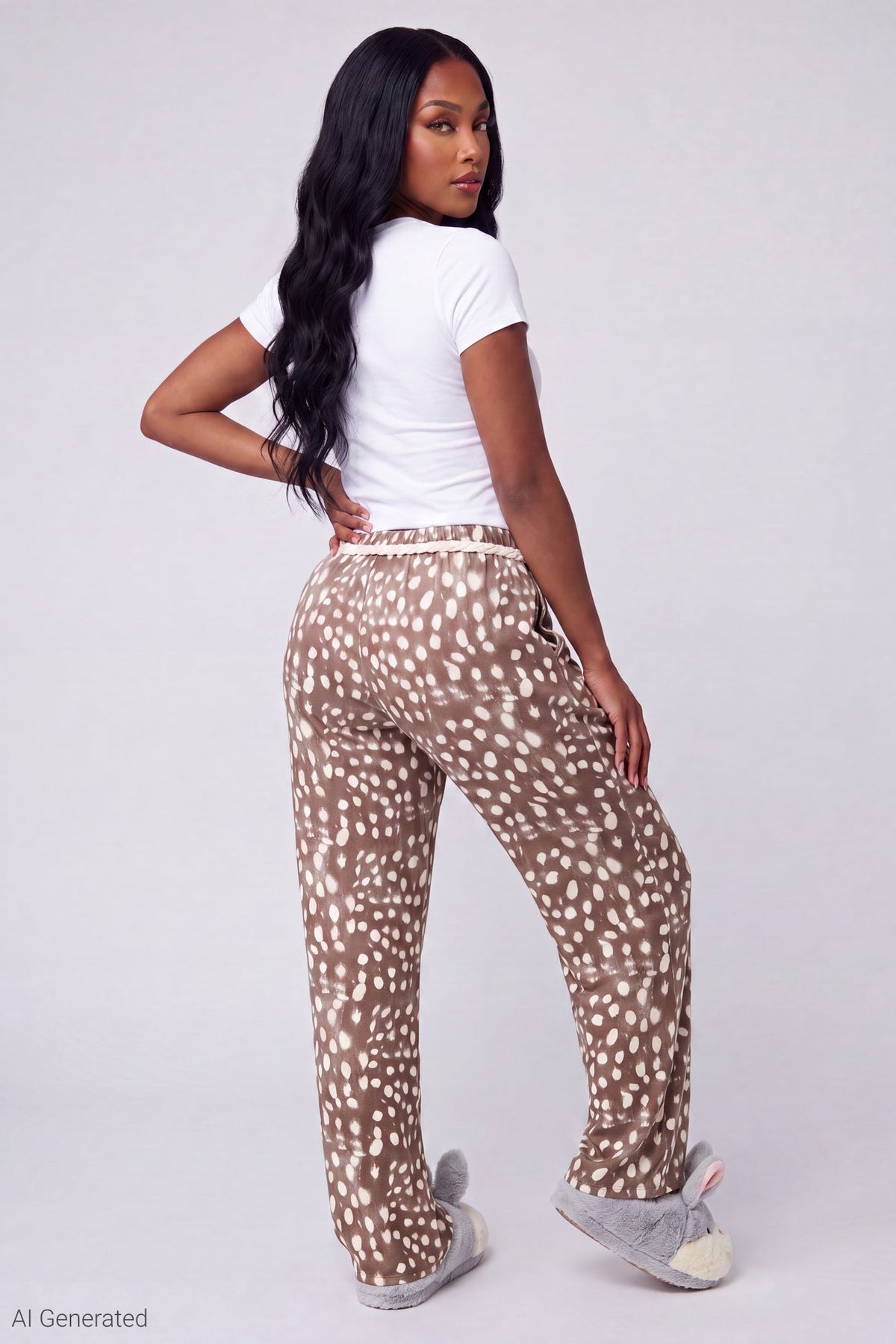 Lace Trim Printed Pajama Pant