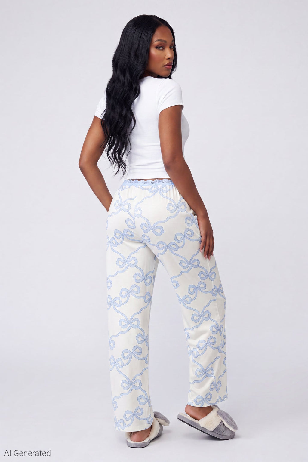 Lace Trim Printed Pajama Pant
