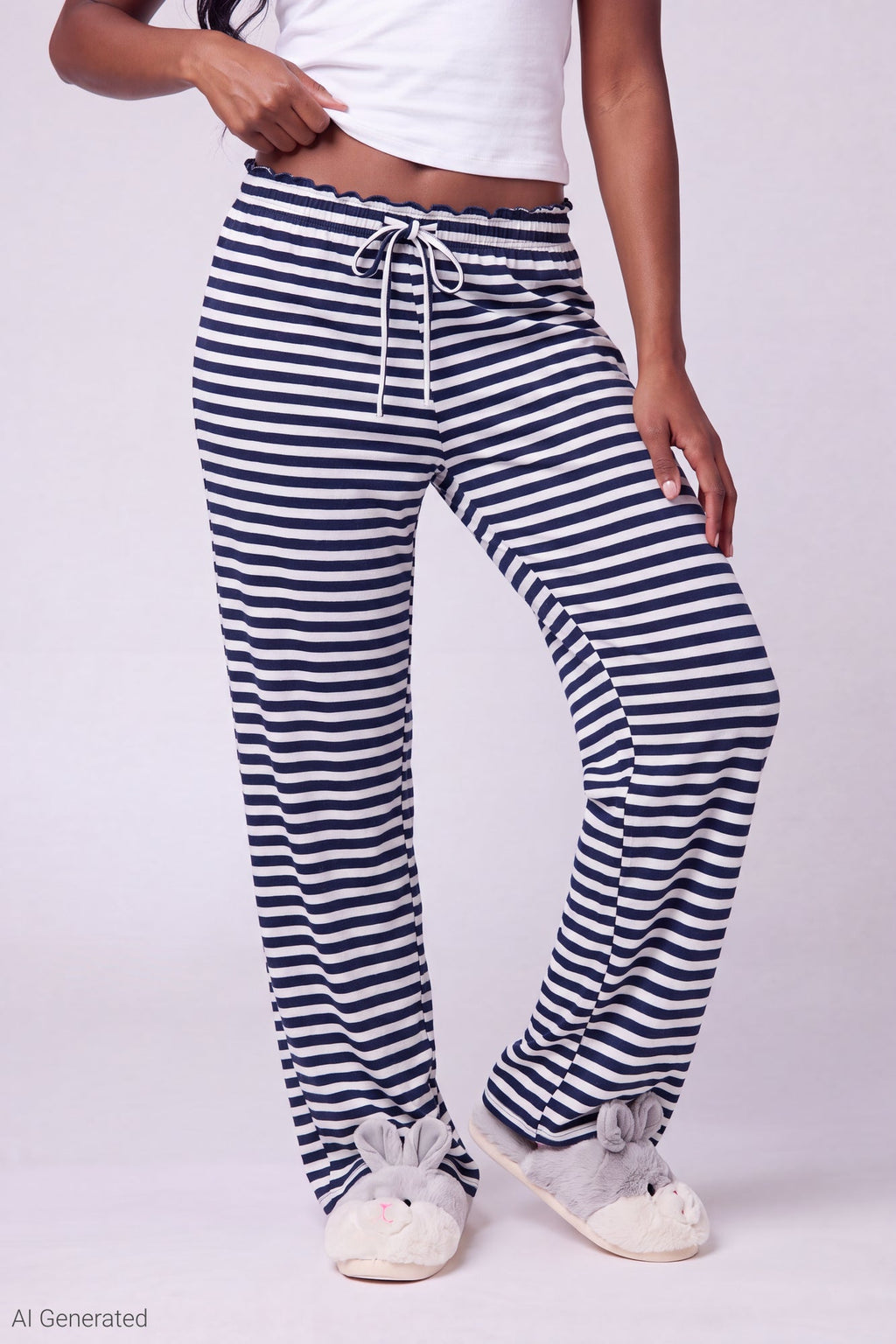 Lace Trim Printed Pajama Pant