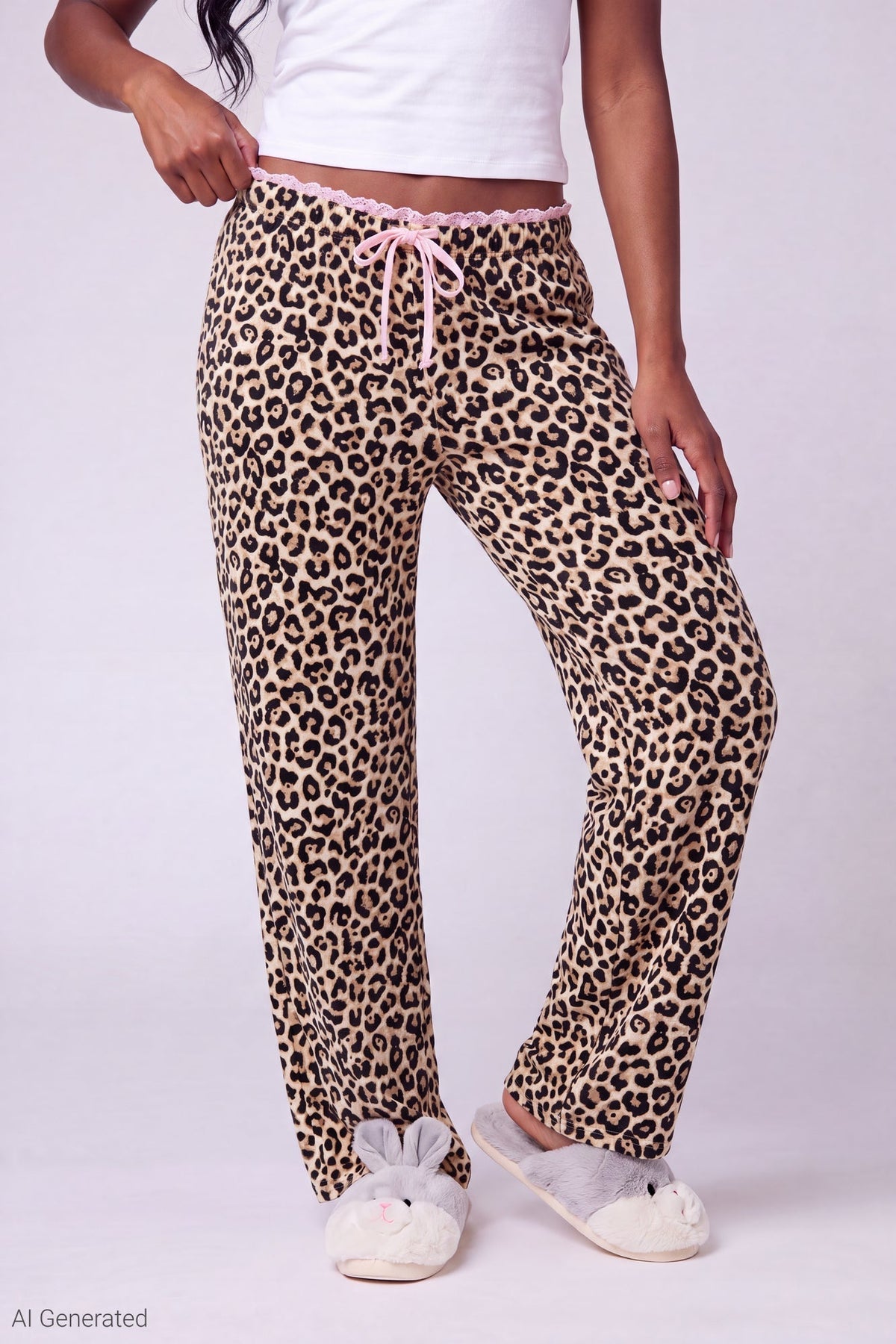 Lace Trim Printed Pajama Pant
