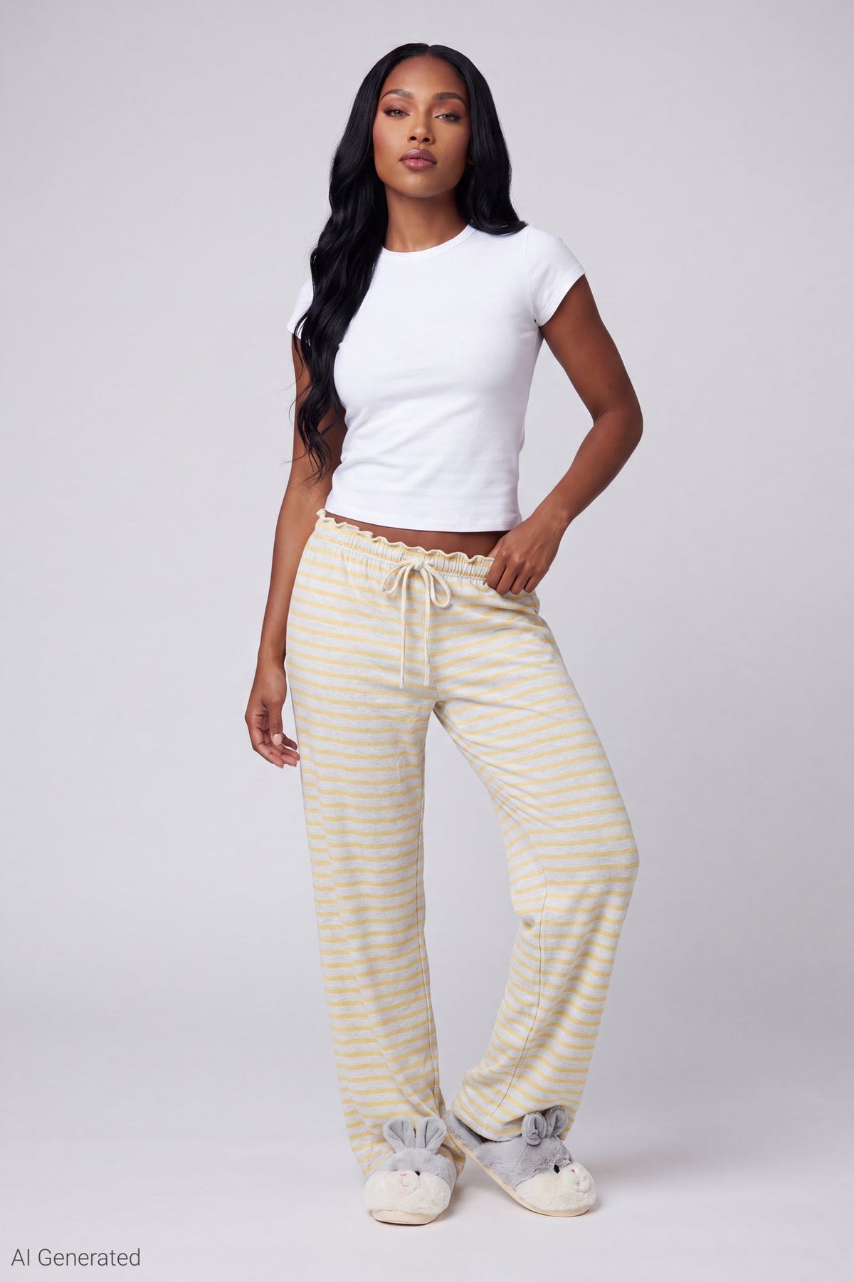 Lace Trim Printed Pajama Pant