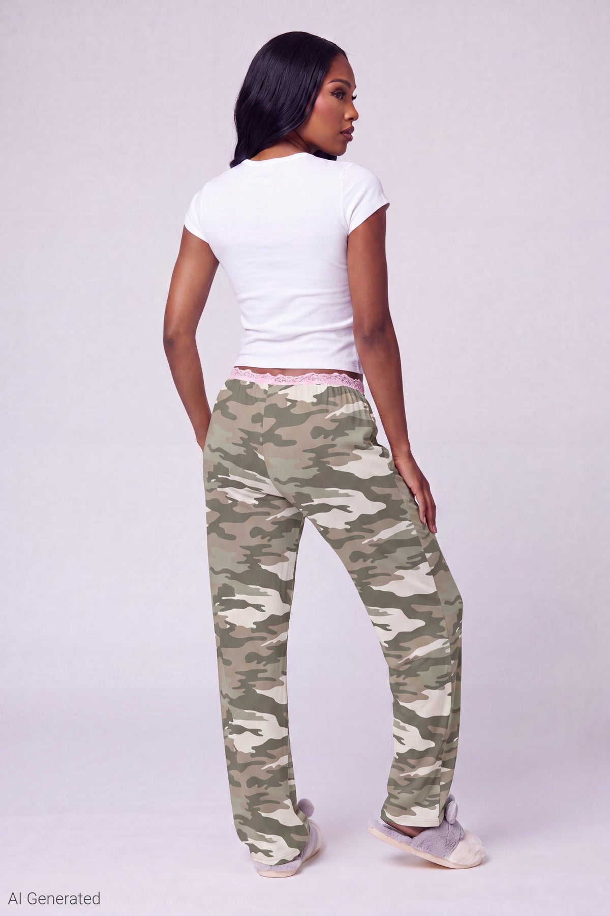 Lace Trim Printed Pajama Pant