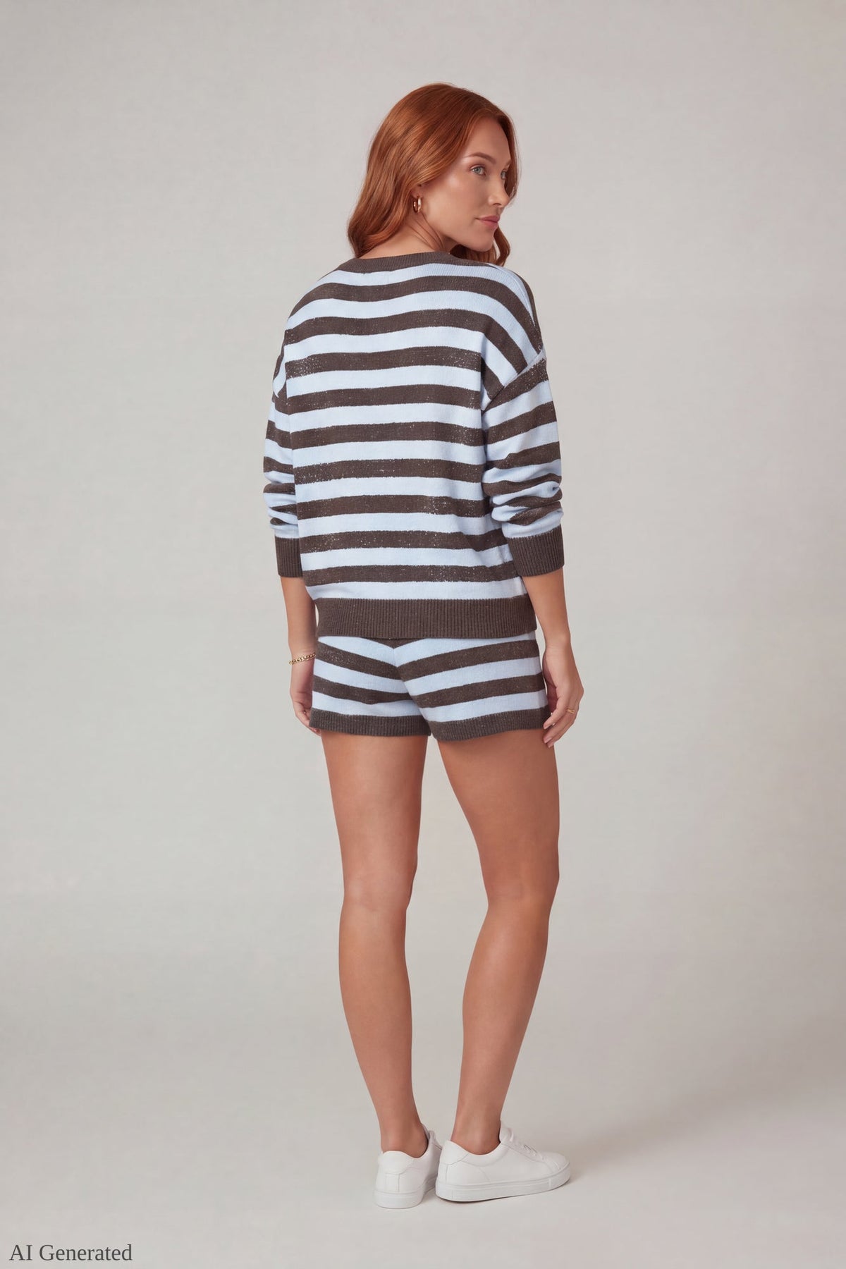 Striped Knit Sweatshirt & Short Set