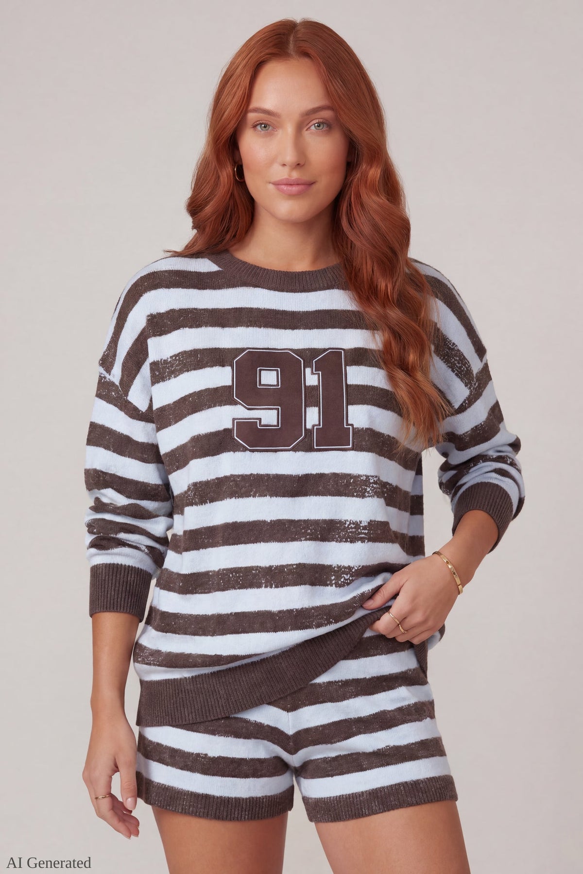 Striped Knit Sweatshirt & Short Set