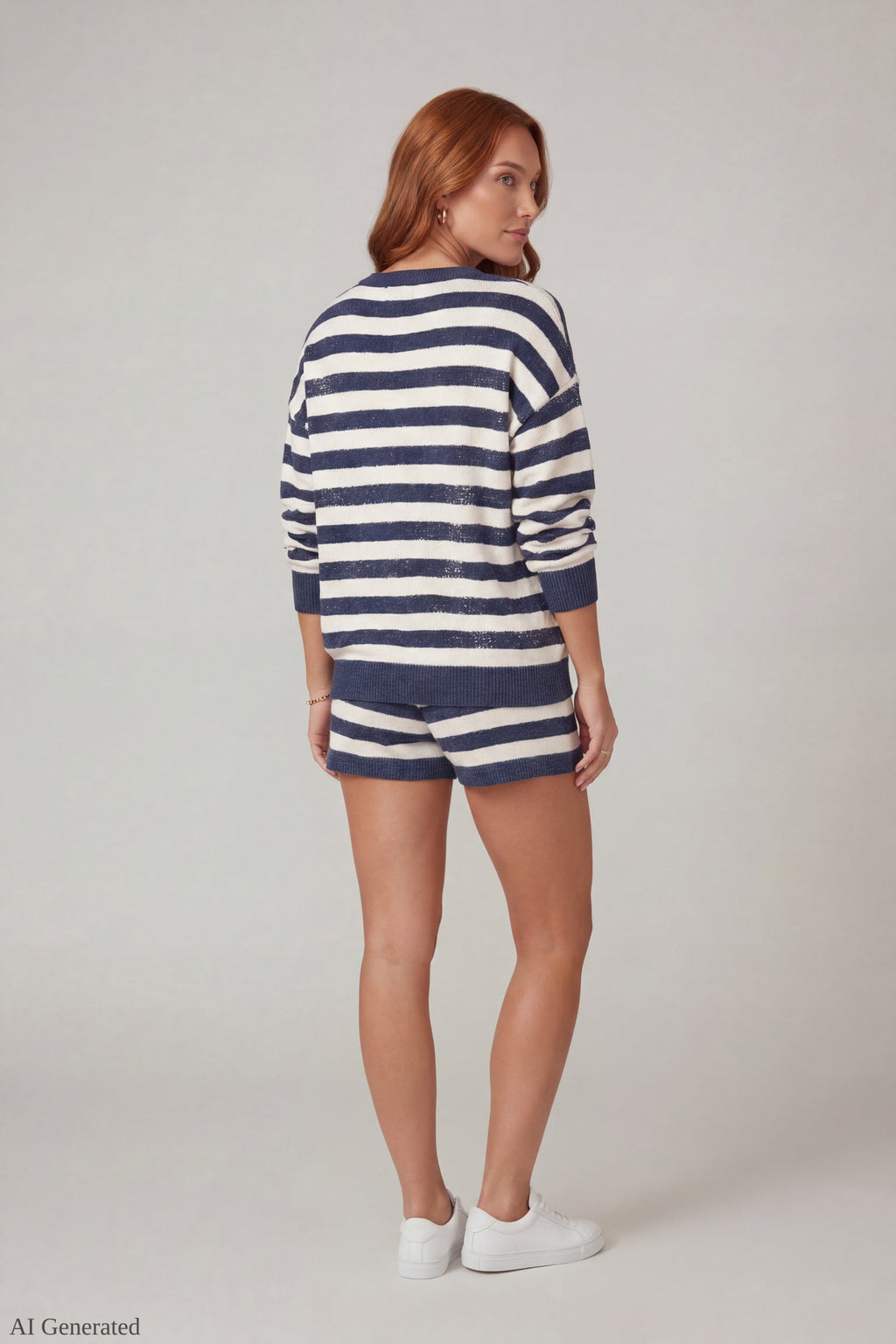 Striped Knit Sweatshirt & Short Set