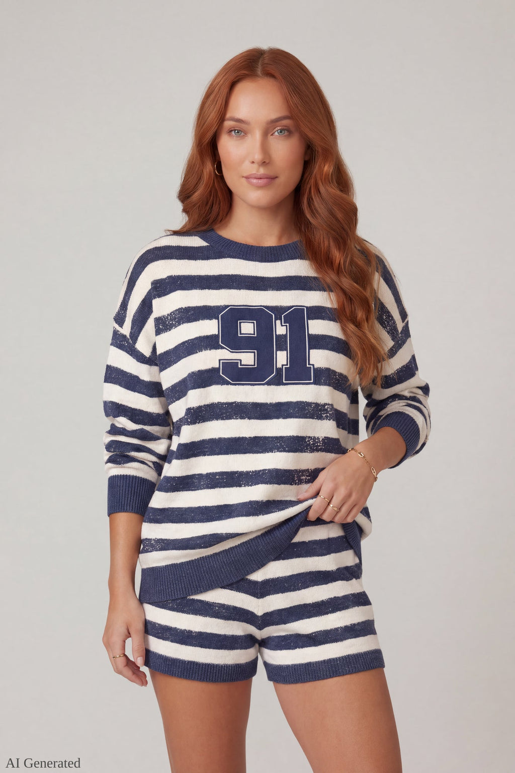 Striped Knit Sweatshirt & Short Set