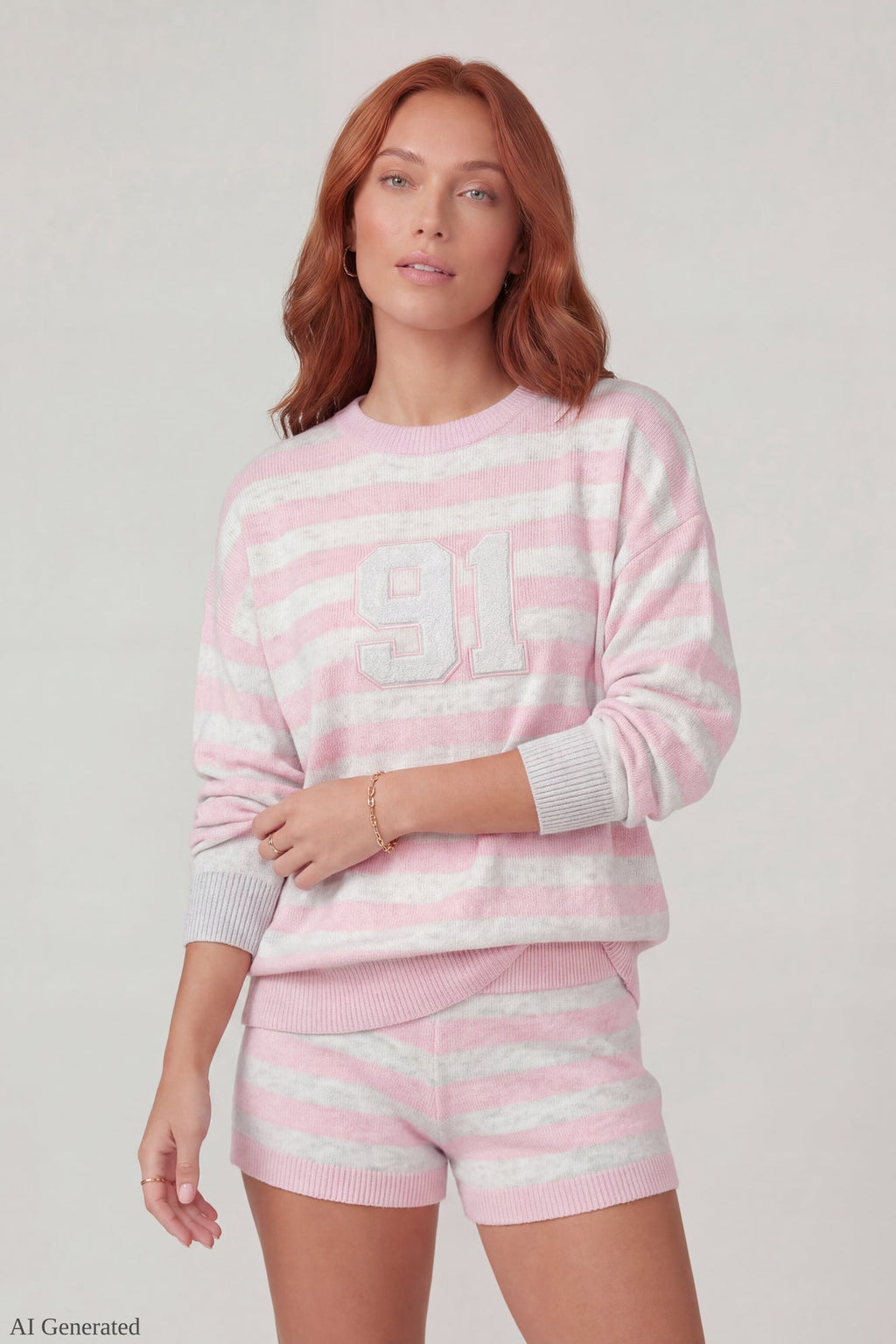 Striped Knit Sweatshirt & Short Set