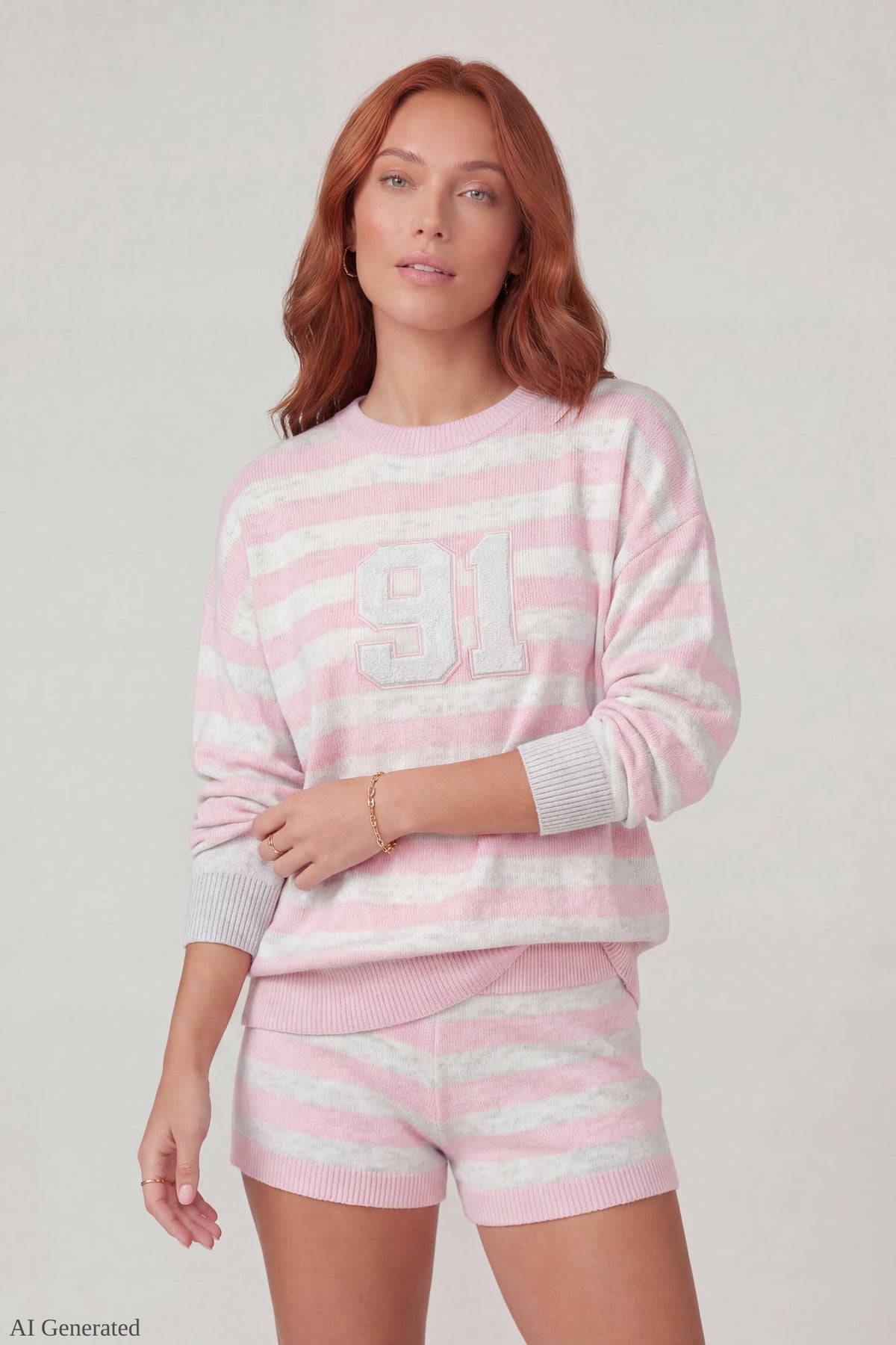 Striped Knit Sweatshirt & Short Set
