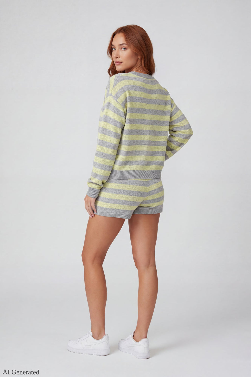 Striped Knit Sweatshirt & Short Set