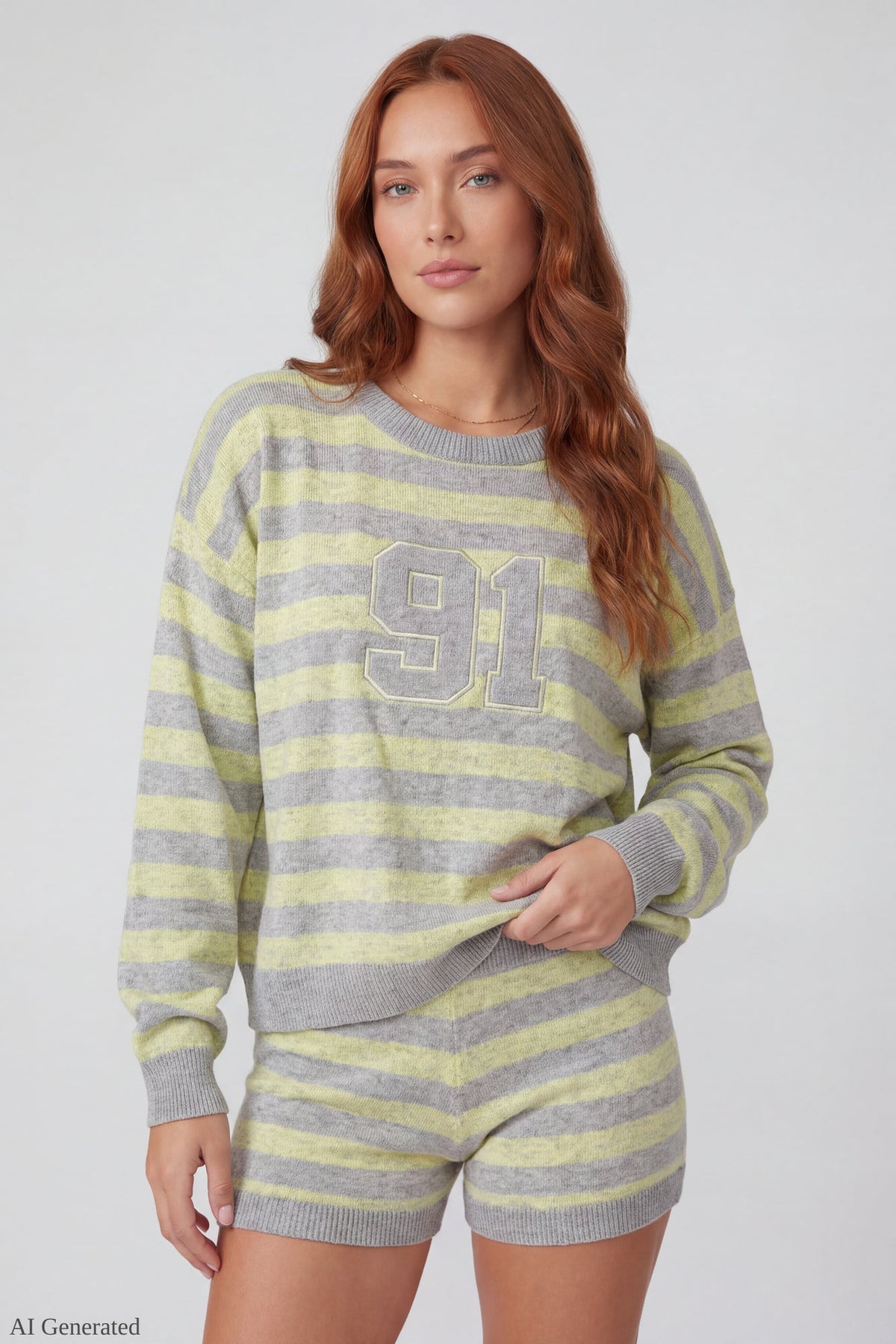 Striped Knit Sweatshirt & Short Set