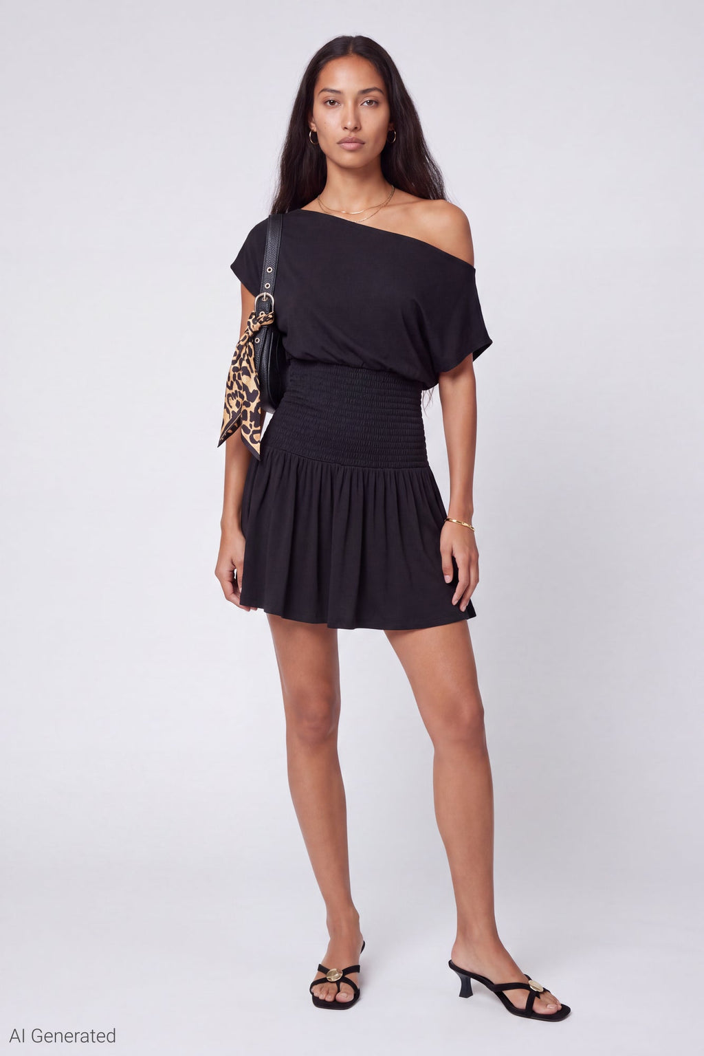 Off Shoulder Smocked Waist Mini Dress