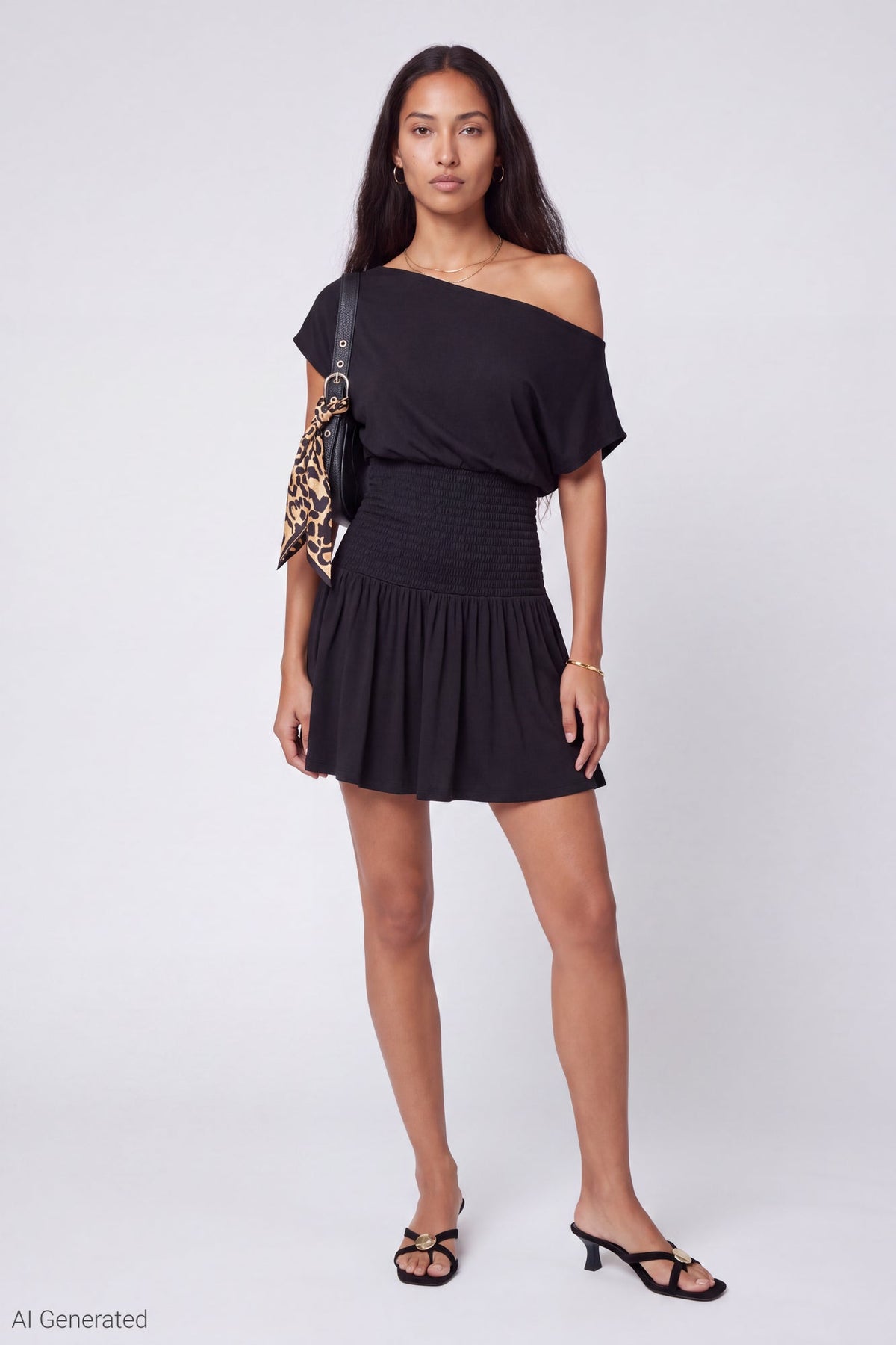 Off Shoulder Smocked Waist Mini Dress