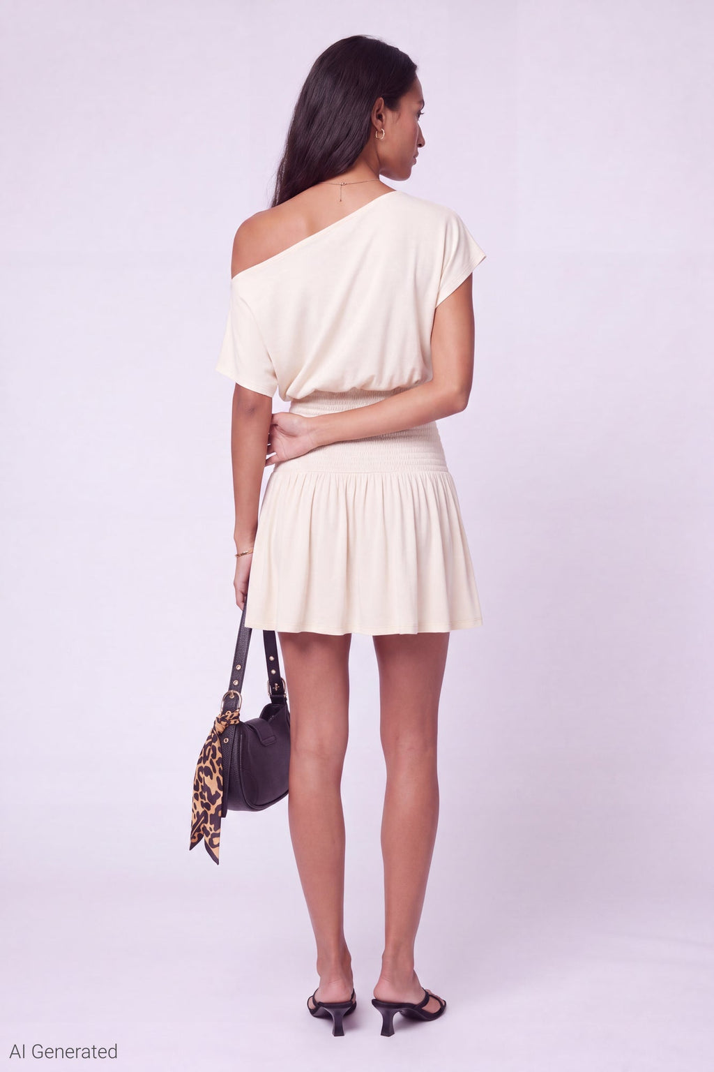 Off Shoulder Smocked Waist Mini Dress